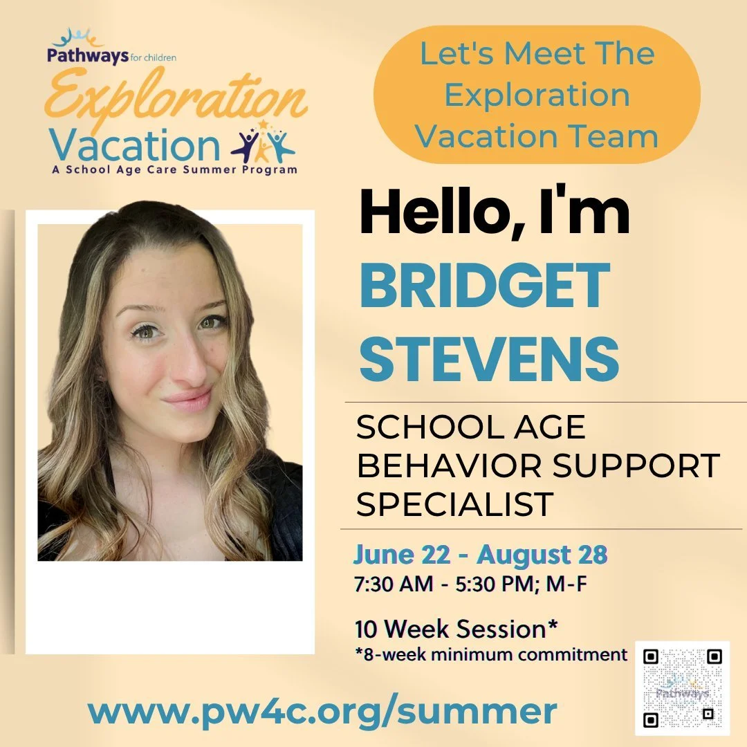 Meet Bridget from our School Age Care Exploration Vacation Team!

For more information about our summer program, visit www.pw4c.org/summer.

#explorationvacation  #PathwaysforChildren  #schoolagecare #capeannma #northshorema #gloucesterma #rockportma