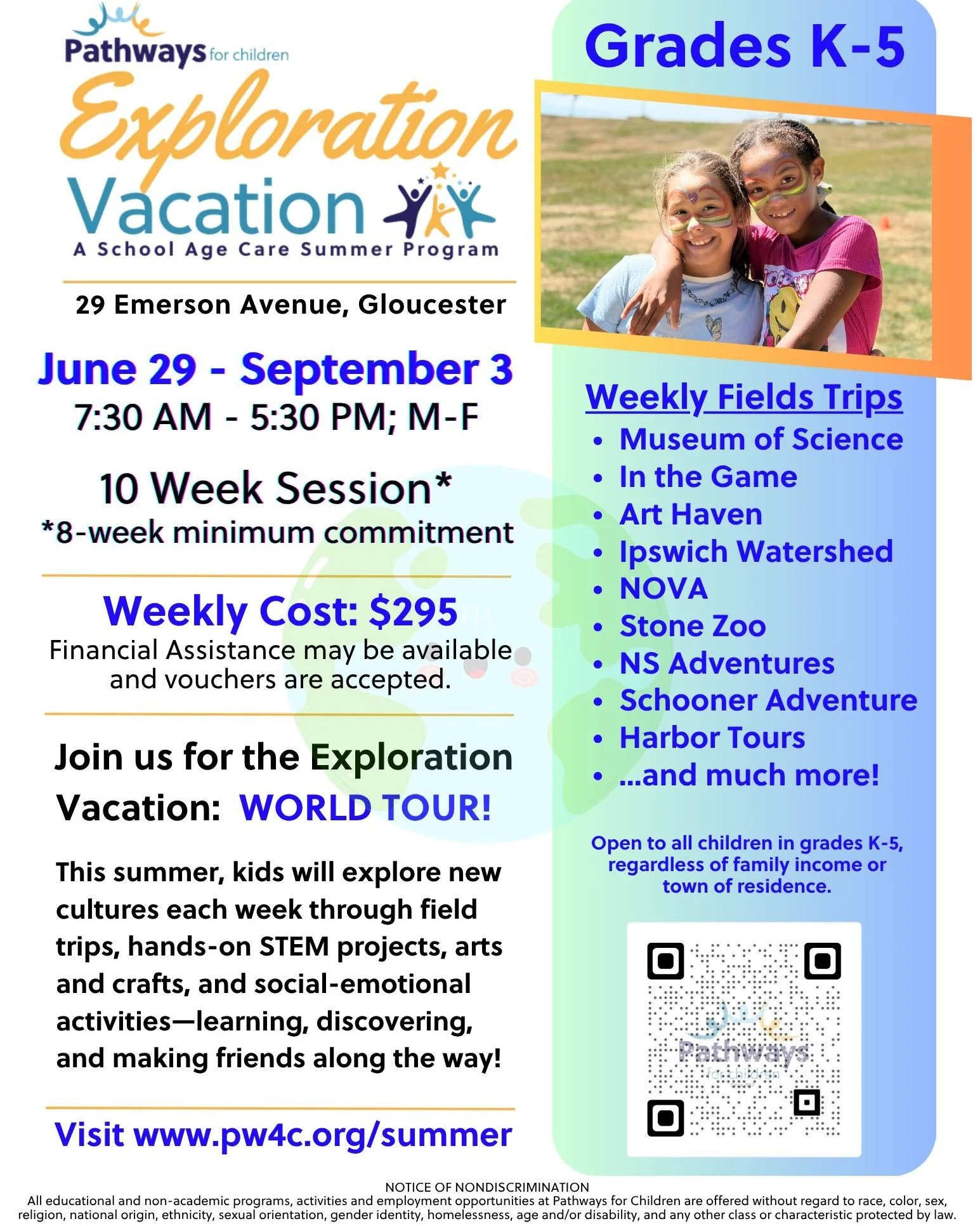 Looking for summer care for your child in grades K-5? 

Your child will enjoy amazing weekly field trips to the Museum of Science, In the Game, Schooner Adventure &amp; much more. Plus - activities such as dance classes with MAGMA, karate with North 