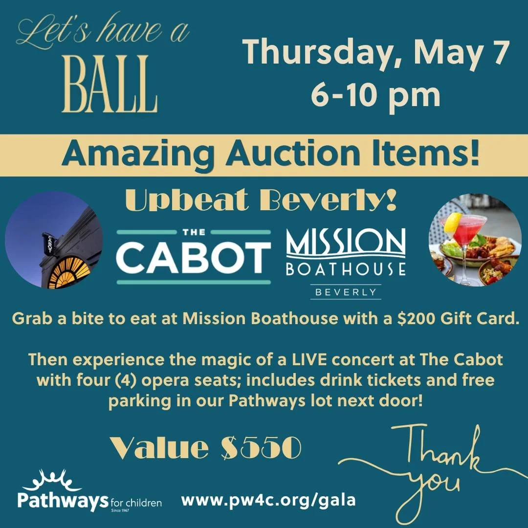 How about dinner and a show?  We have so many great auction items available at our annual gala -tickets are still available at www. pw4c.org/gala.

#letshaveaball2026  #PathwaysforChildren #GalaAuction #gala #thecabot #missionboathousebeverly