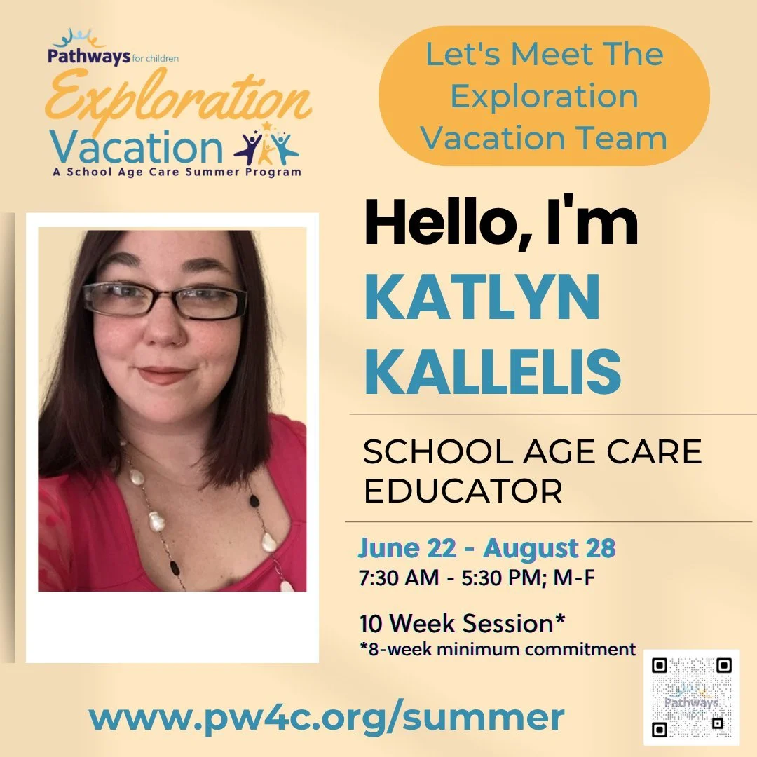 Meet Katlyn from our School Age Care Exploration Vacation Team!

For more information about our summer program, visit www.pw4c.org/summer.

#explorationvacation  #PathwaysforChildren  #schoolagecare #capeannma #northshorema #gloucesterma #rockportma