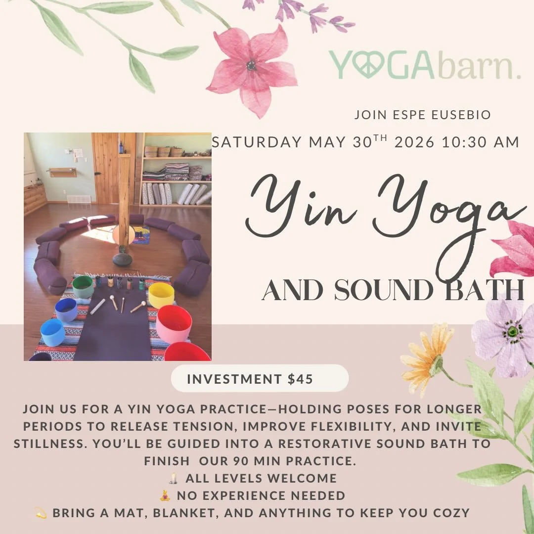 ✨ Yin Yoga &amp; Sound Bath ✨on Saturday May 30th 2026 with Espe. 

Join us for a deeply nourishing morning designed to calm the nervous system, release tension, and restore balance in both body and mind.
This practice begins with gentle Yin Yoga pos
