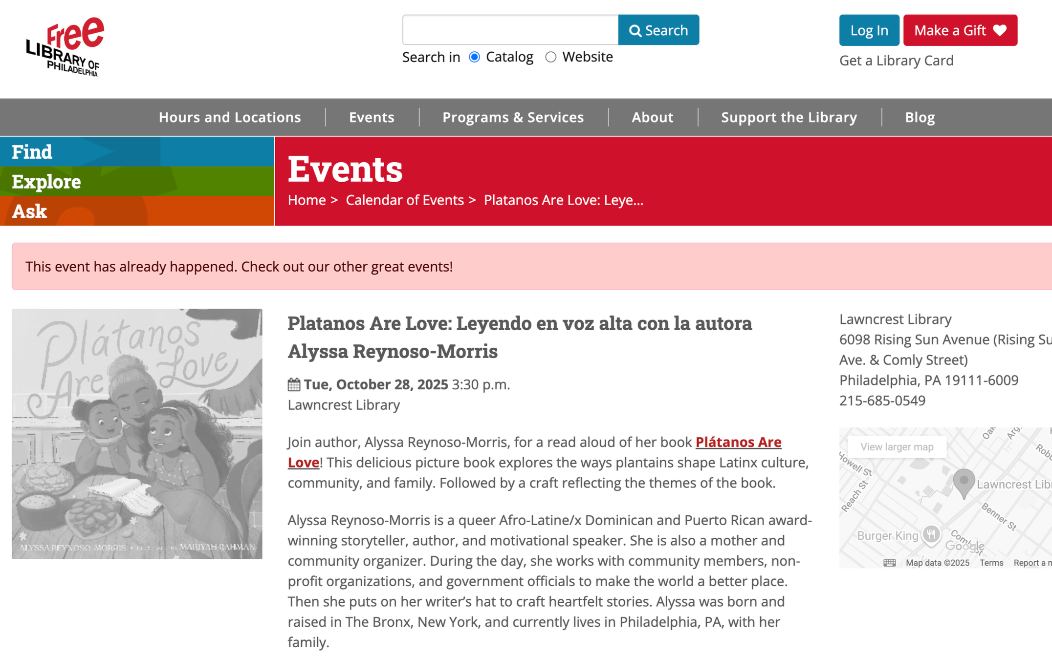 Join author, Alyssa Reynoso-Morris, for a read aloud of her book Plátanos Are Love! This delicious picture book explores the ways plantains shape Latinx culture, community, and family. Followed by a craft reflecting the themes of the book.