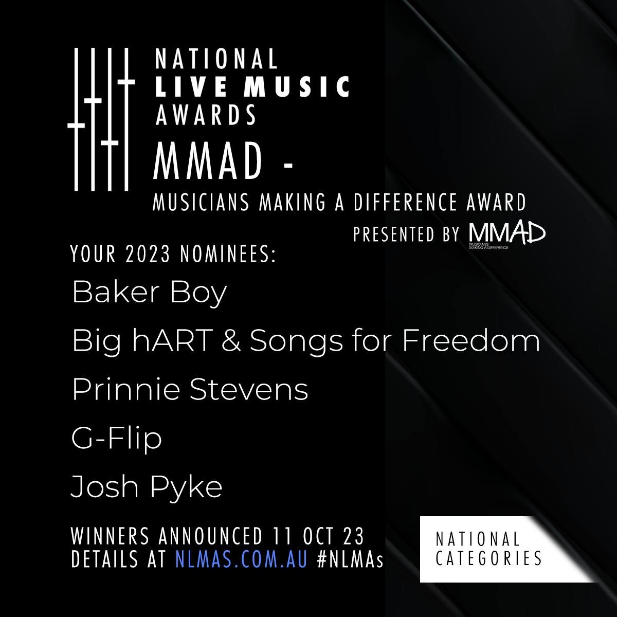 Congratulations to the nominees for The Musicians Making A Difference National Live Music Award that is awarded to an inspiring artist or organiser who has created positive social change through music in Australia.

MMAD honours this music industry c