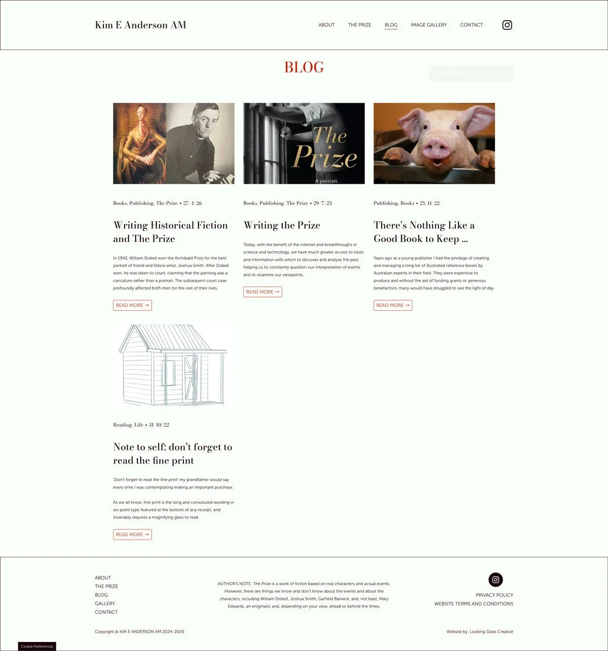 After: Updated clean and elegant Blog page of Kim E Anderson AM
