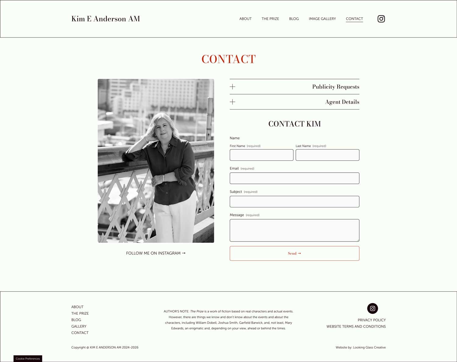 After: Updated clean and elegant Contact page of Kim E Anderson AM
