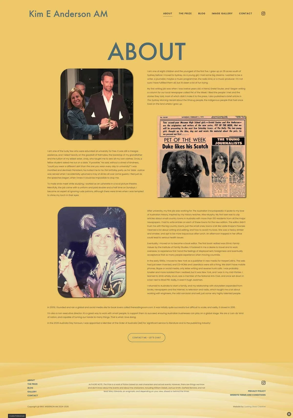 Before: Old image of Kim's About page. Lots of bright yellow.
