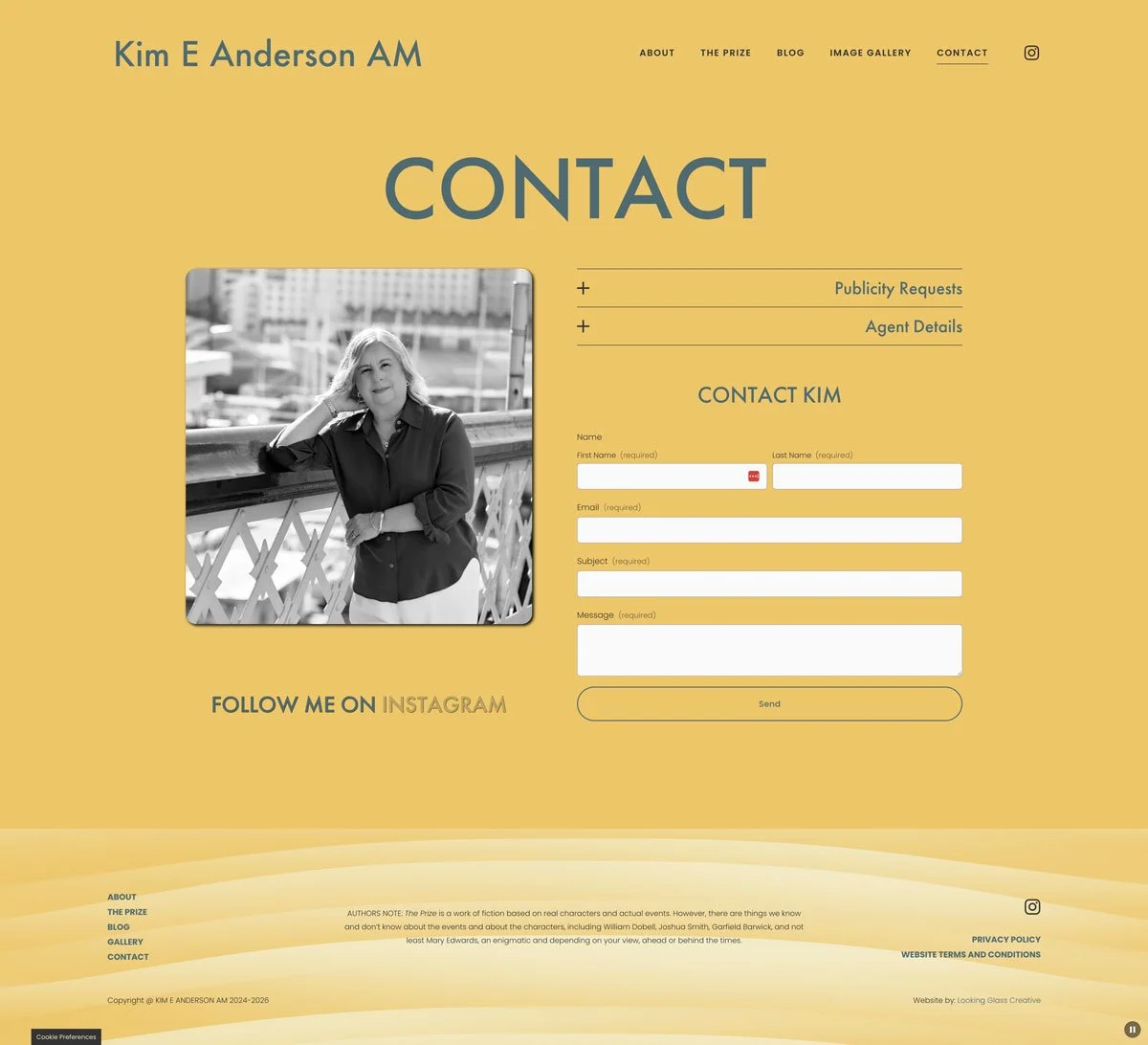 Before: Old image of Kim's Contact page. Lots of bright yellow.