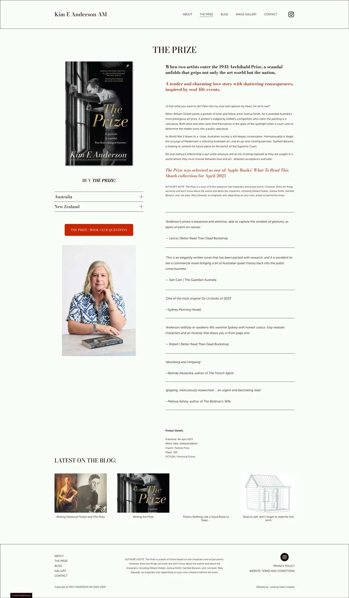 After: Updated clean and elegant The Prize page of Kim E Anderson AM
