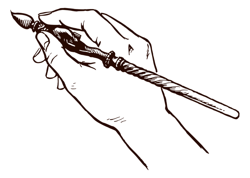 Illustration of a hand holding a paintbrush writing