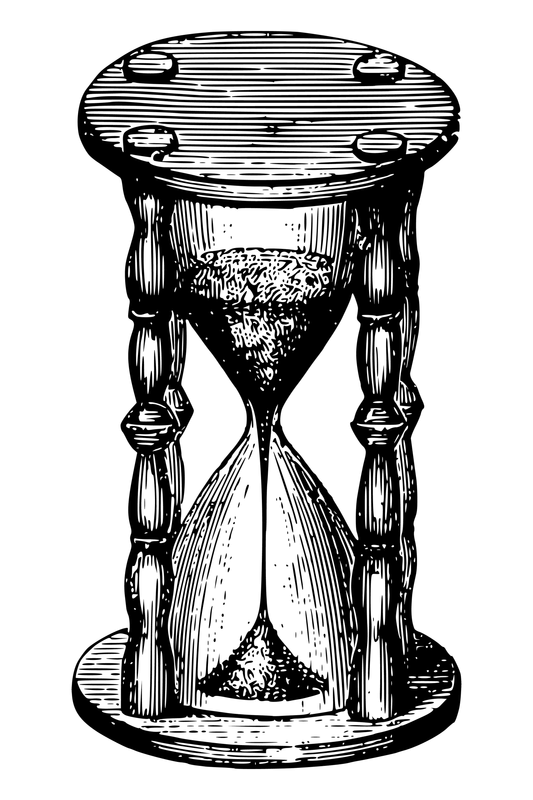 Vintage illustration of an hourglass with a transparent background with sand running through it to indicate time passing
