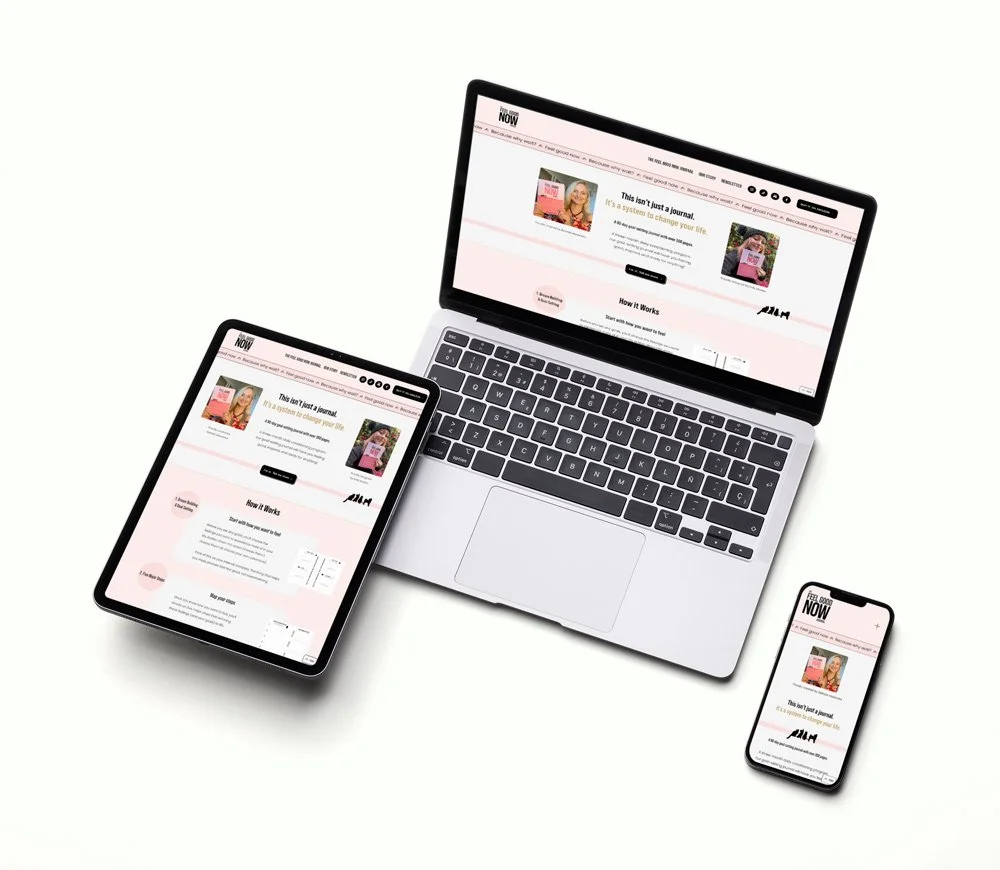 Screenshot of The Feel Good NOW Journal website by Squarespace Web Designer Looking Glass Creative.