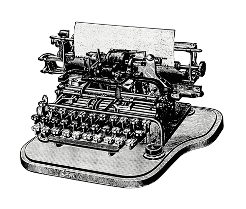 Vintage black and white illustration of a typewriter