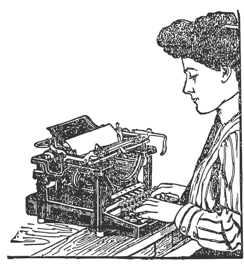 Vintage illustration of a woman sitting at a typewriter