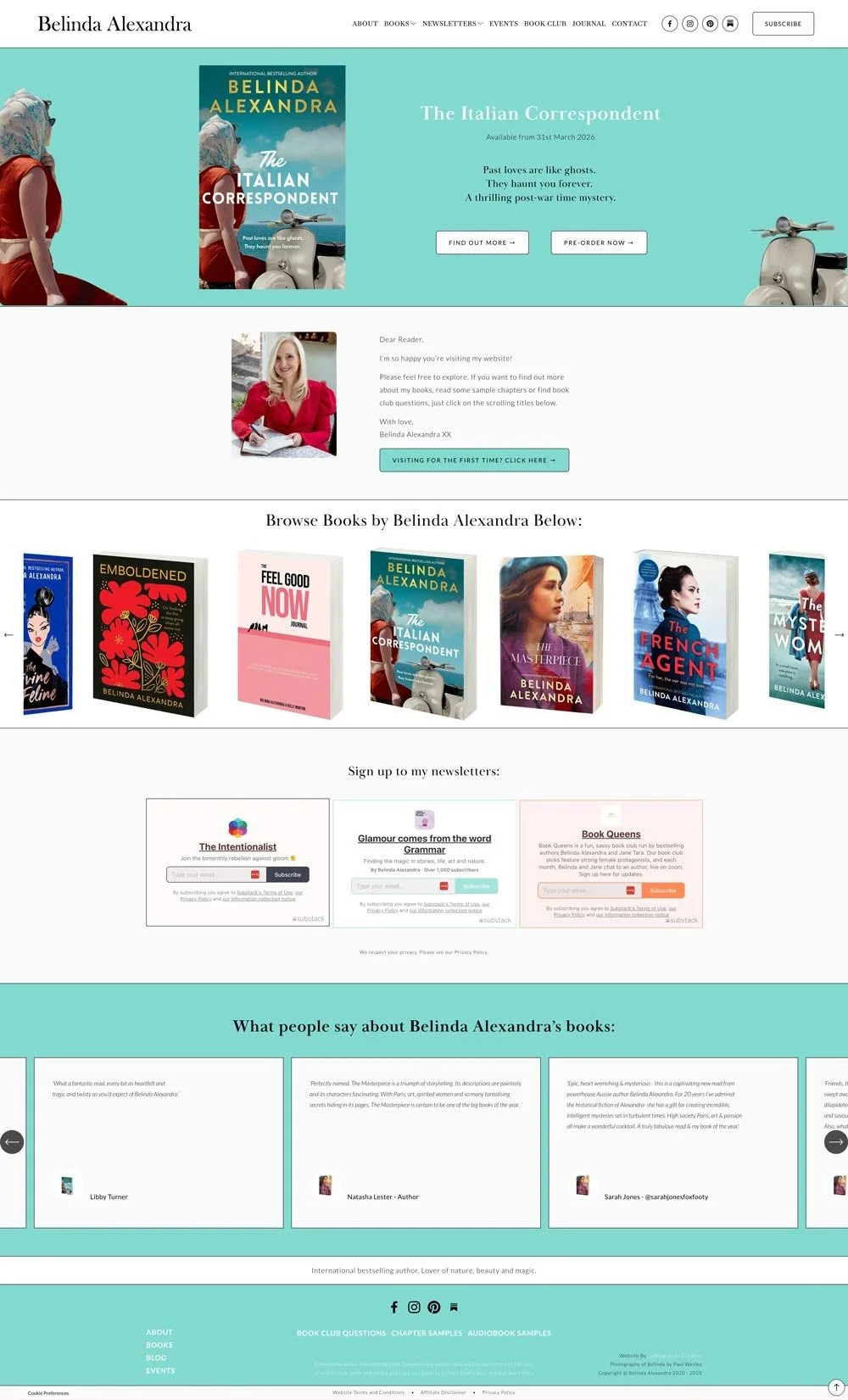 Screenshot of author Belinda Alexandra's website by Looking Glass Creative