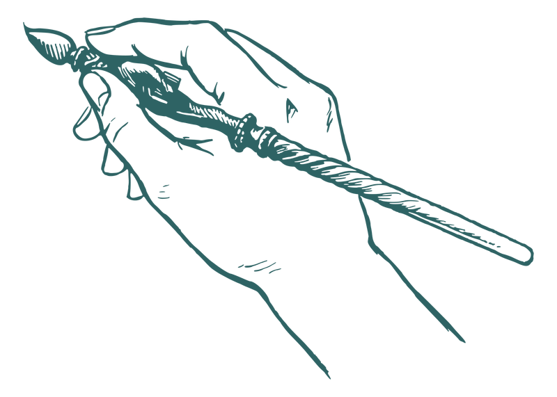 Illustration of a hand holding a paintbrush writing