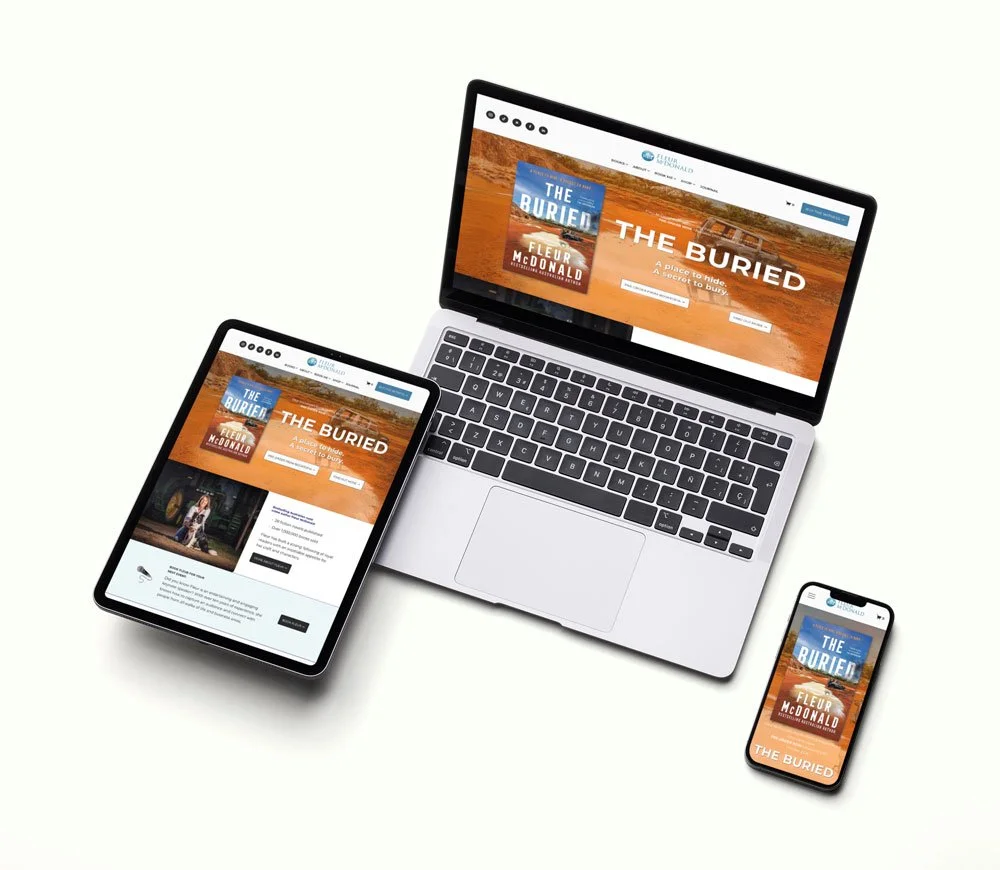 Fleur McDonald's website on laptop, table and mobile device