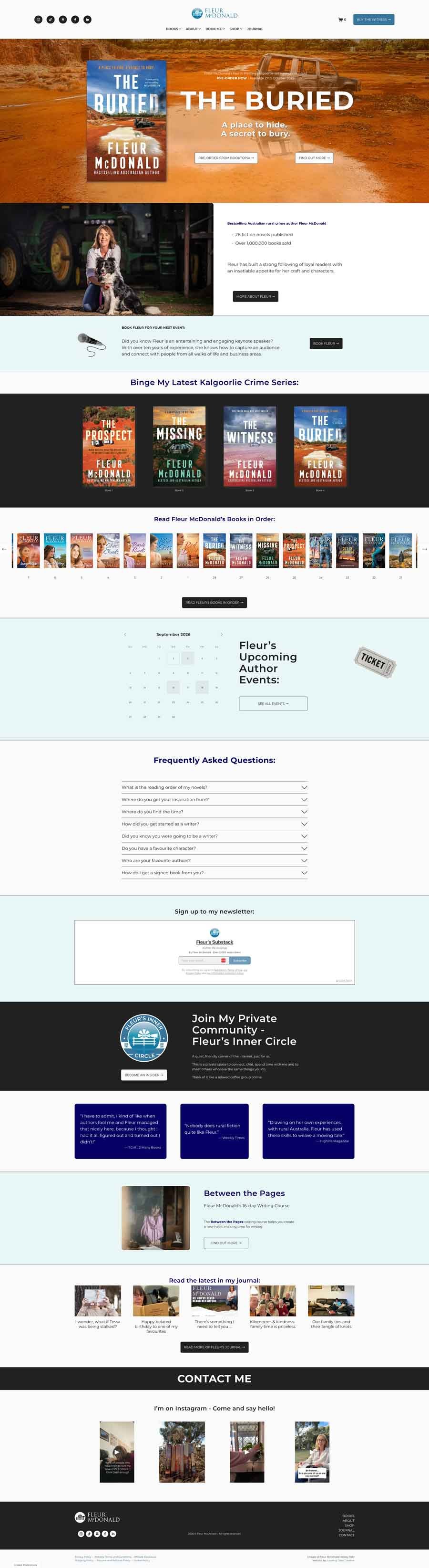 Full length image of bestselling author, Fleur McDonald's homepage after web design