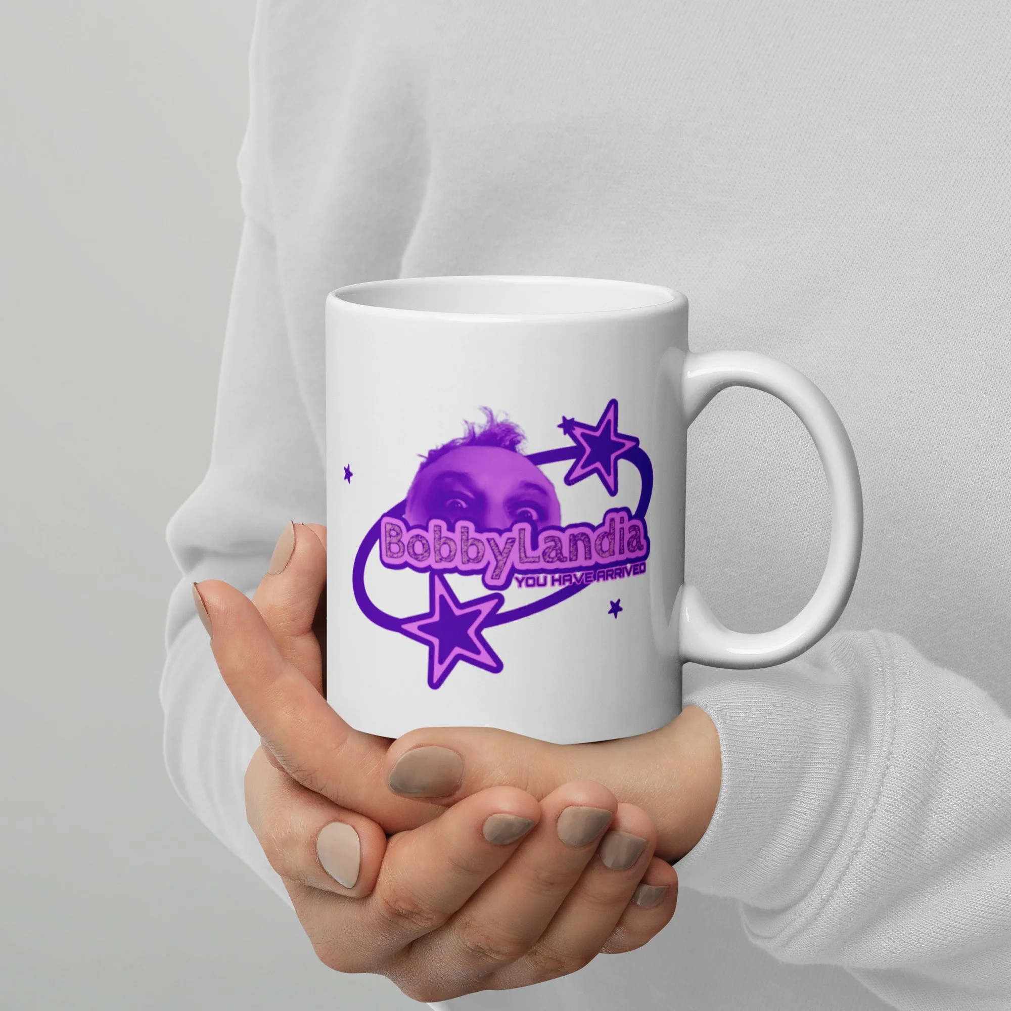 White glossy BobbyLandia mug