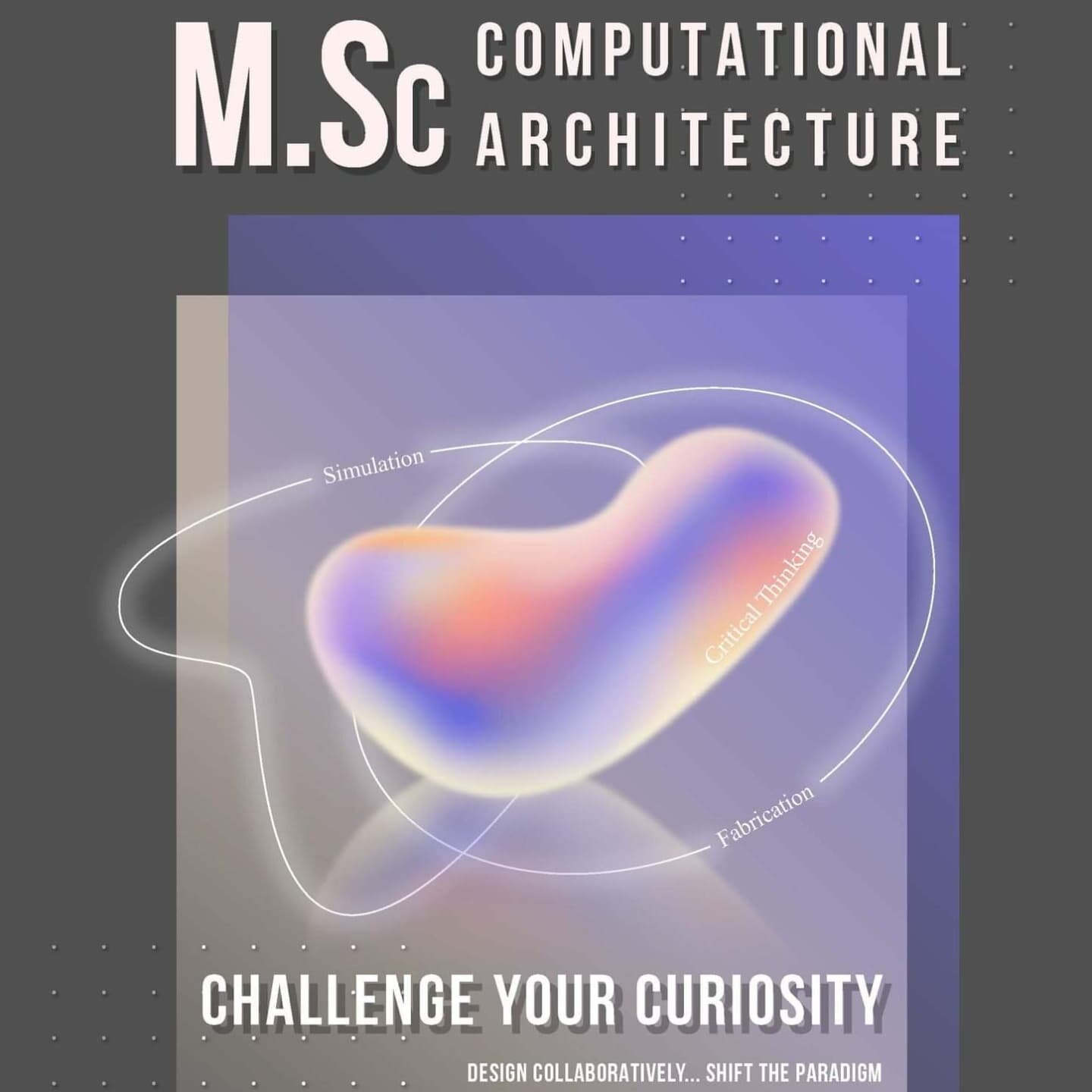 BOOK YOUR PLACE NOW!

Join us on the 2nd of December 13:00-14:00, for the MSc in Computational Architecture Virtual Open Day.
This is a chance to learn more about our new exciting programme, and amazing teaching team.

The session will also be follow