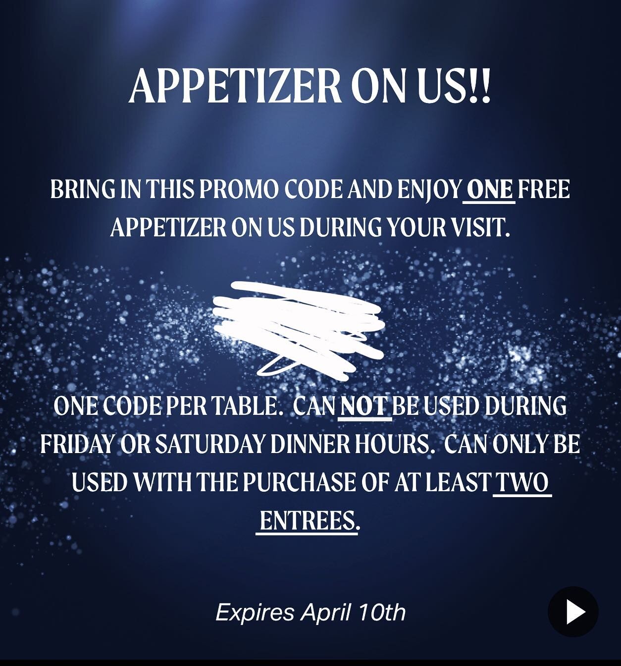 Appetizer On Us promo for the month of March!! Head on over to our website and show the code to your server for your free appetizer!! 

Restrictions apply. 

SfSeaGirt.com

#march #freeappetizer #special #promo #scarboroughfair #seagirt #jerseyshore 