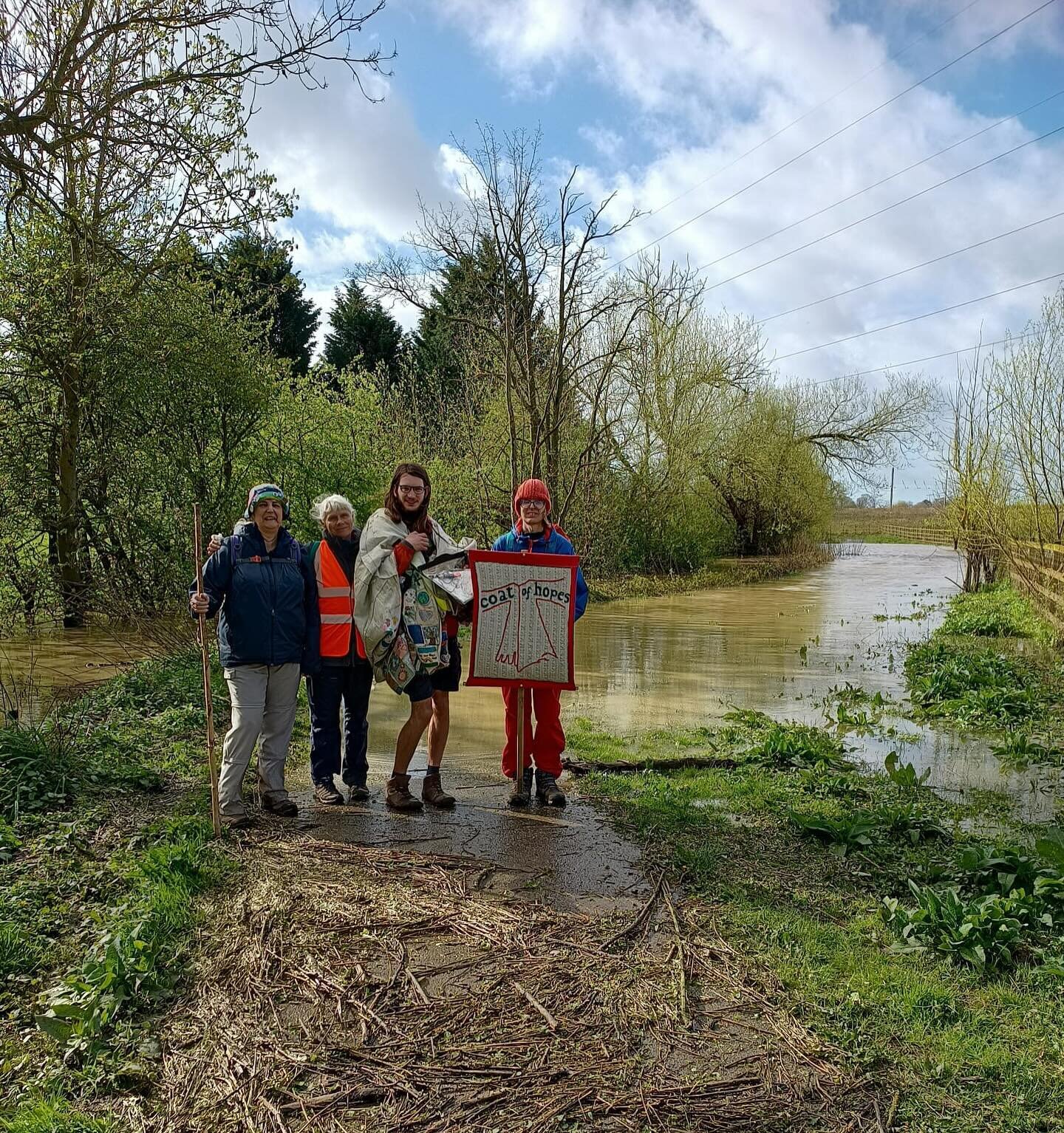 The Coat of Hopes Pilgrims having to be adaptable today to avoid the flooded paths on the way from Shipton to York. Once there the Coat of Hopes was welcomed in York Minster. #coatofhopes #walk9