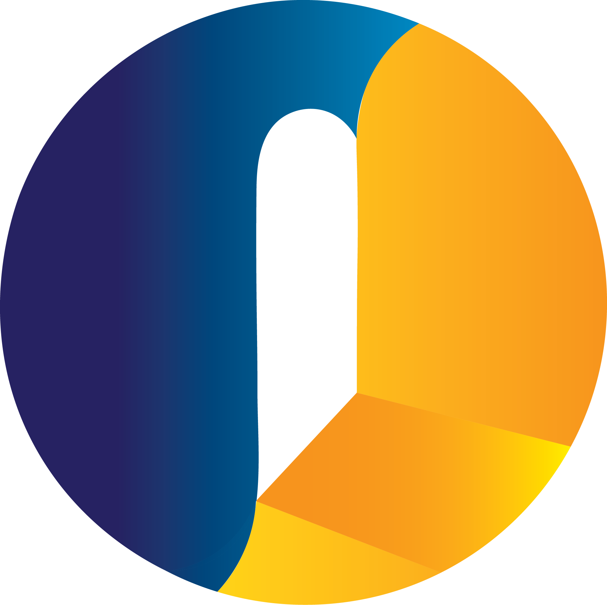 A colorful pie chart with sections in dark blue, blue, orange, and yellow.