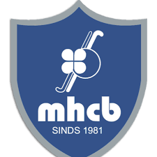 A shield-shaped logo with a blue background, featuring a cherry and barbell graphic and the text 'mhb' and 'SINDS 1981'