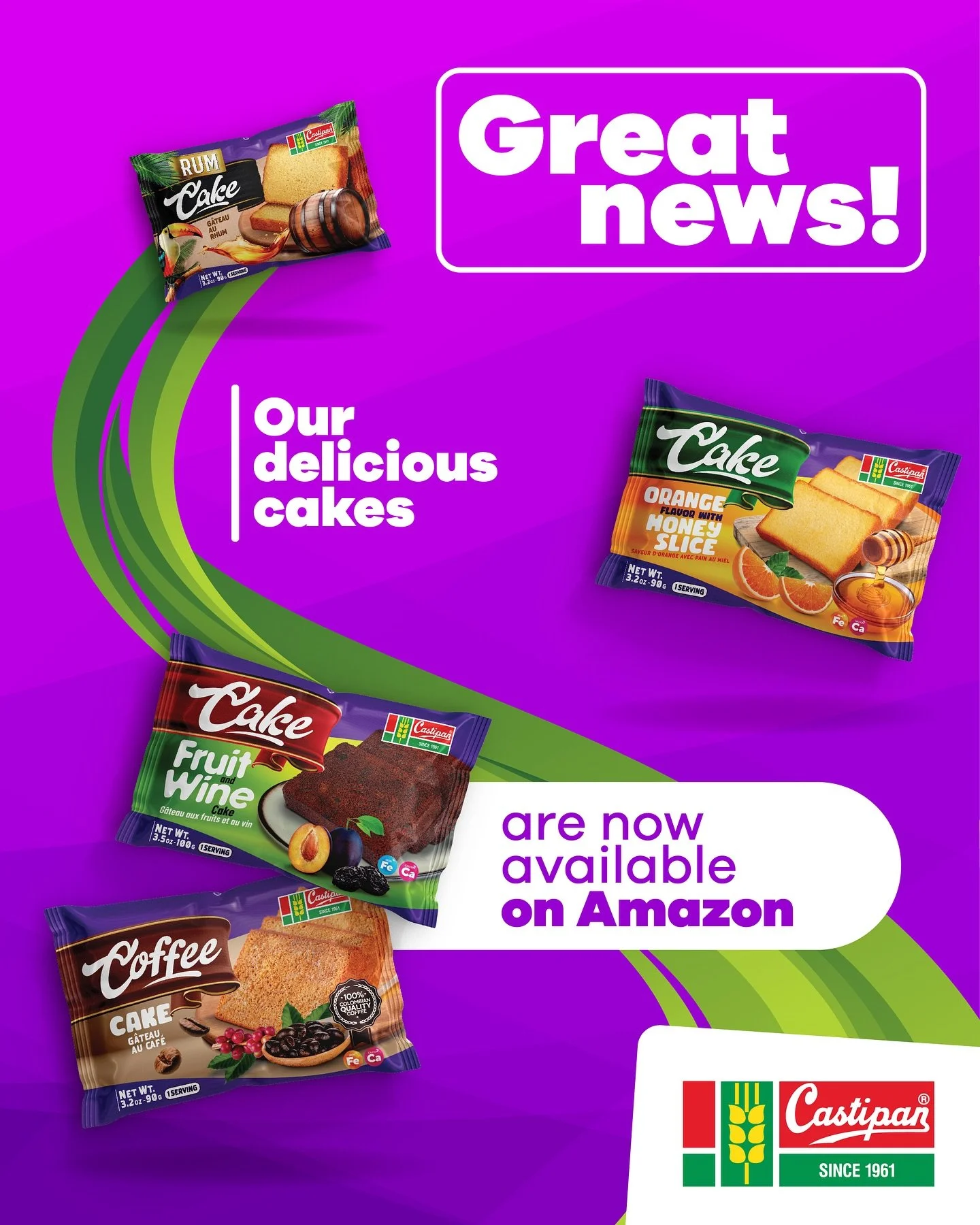 Now available on Amazon! 🎉
Your favorite Castipan Cakes are just a click away.
A delicious mix of 20 cakes: Coffee, Rum, Orange & Wine & Fruit – all in one box.
Perfect for sharing… or keeping them all to yourself 😏
🛒 Orde