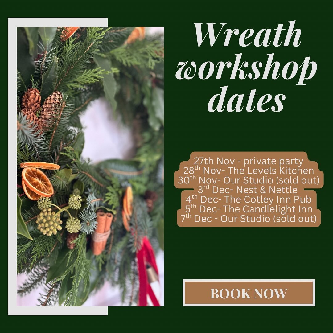 Wreath season is nearly here!!! Here is where you can find us to join on one of our workshops. We have collaborated with some fantastic businesses and venues this year to not only bring you a wonderful festive workshop with fresh foliage and dried fl