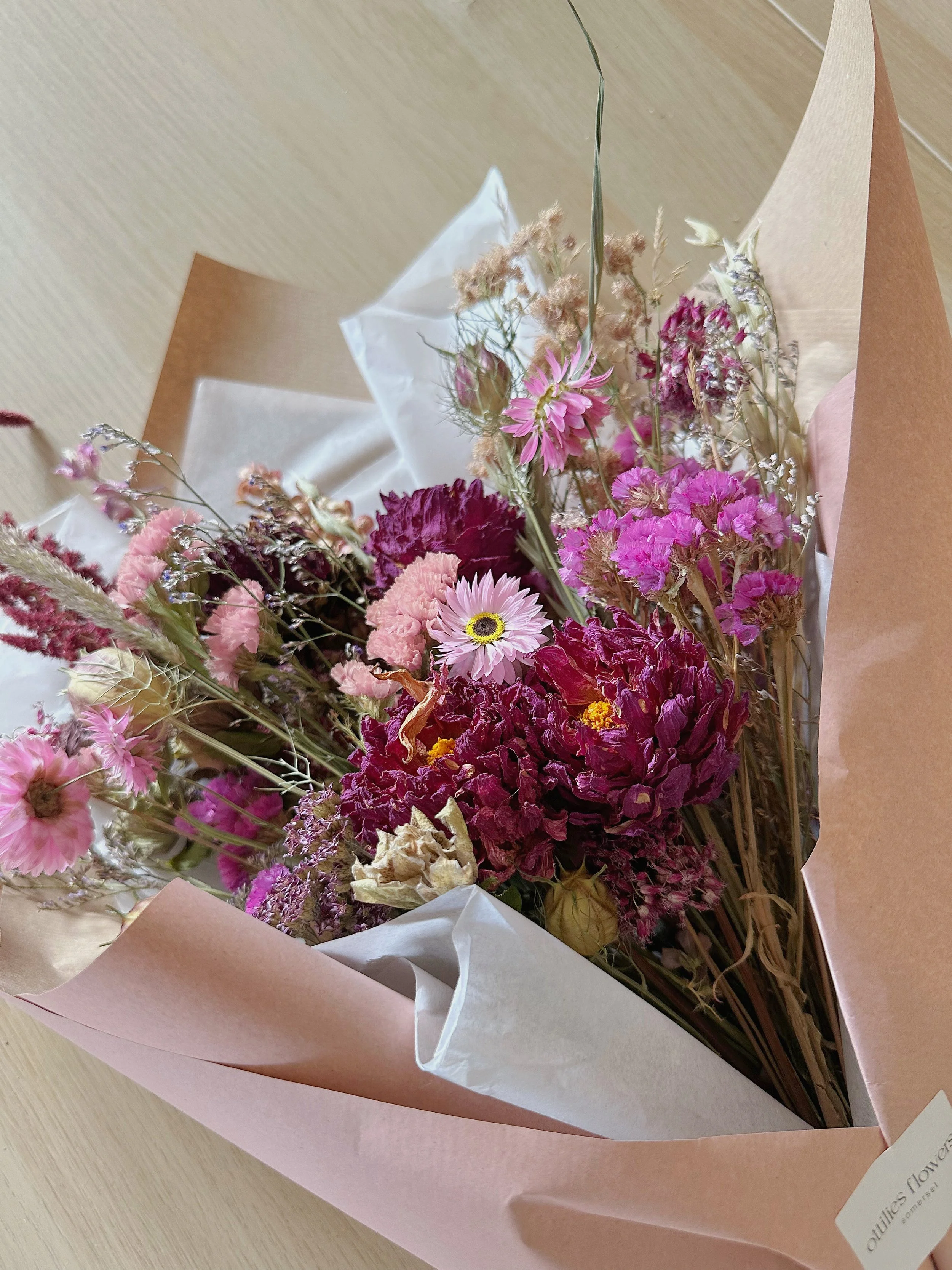luxury dried flower bouquet in pink