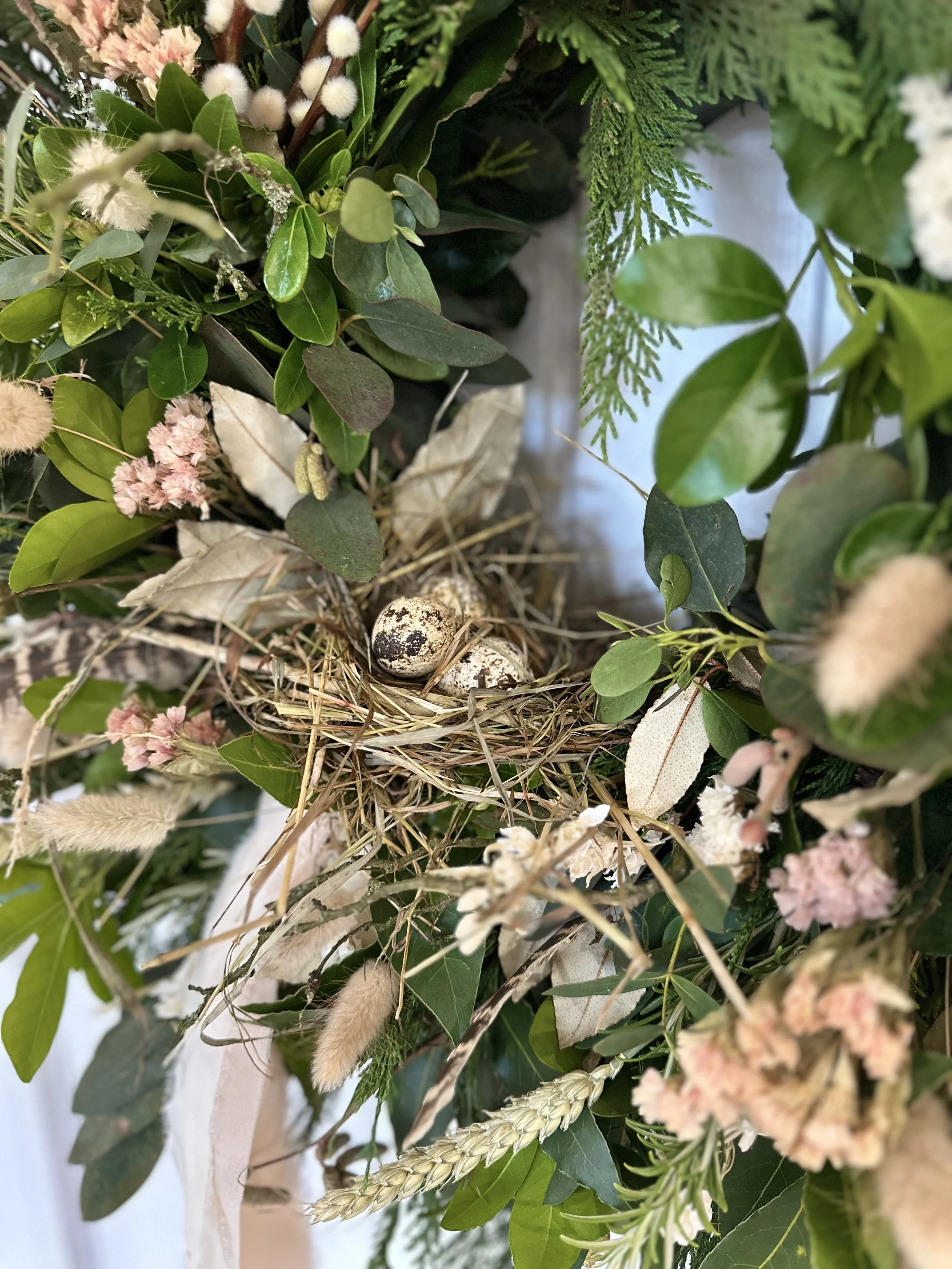 Spring easter wreath with eggs