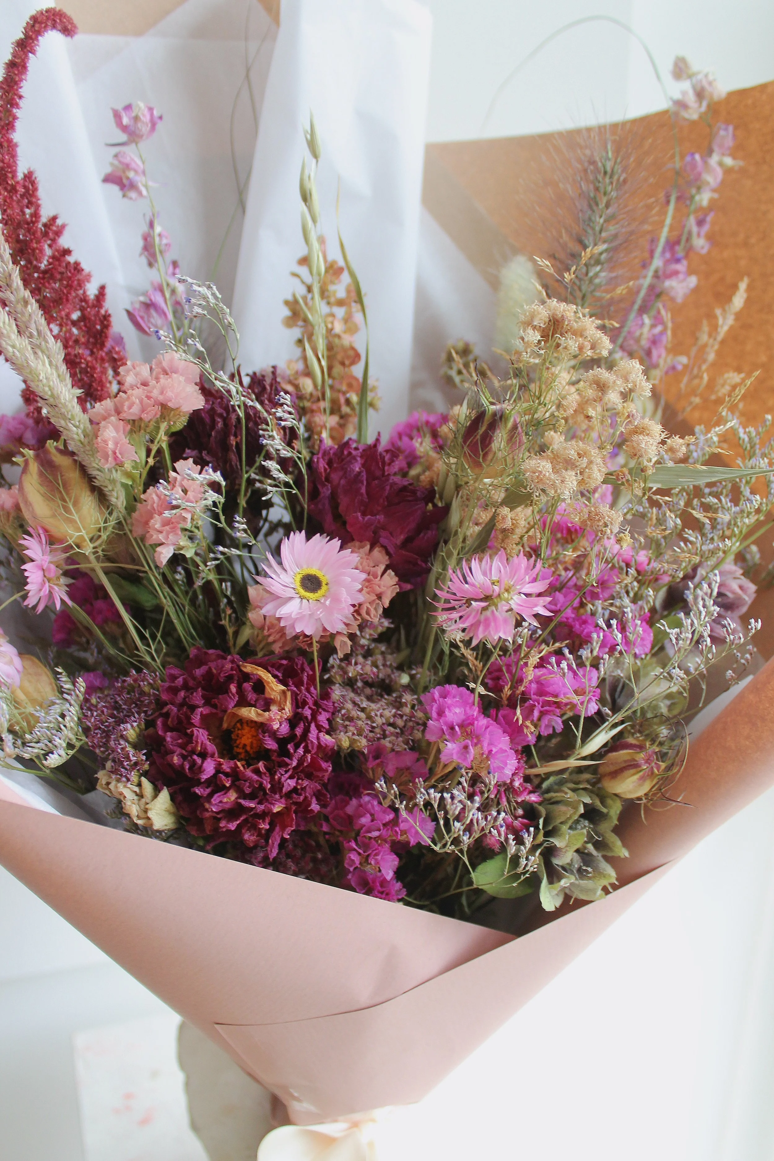 luxury dried flower bouquet in pink