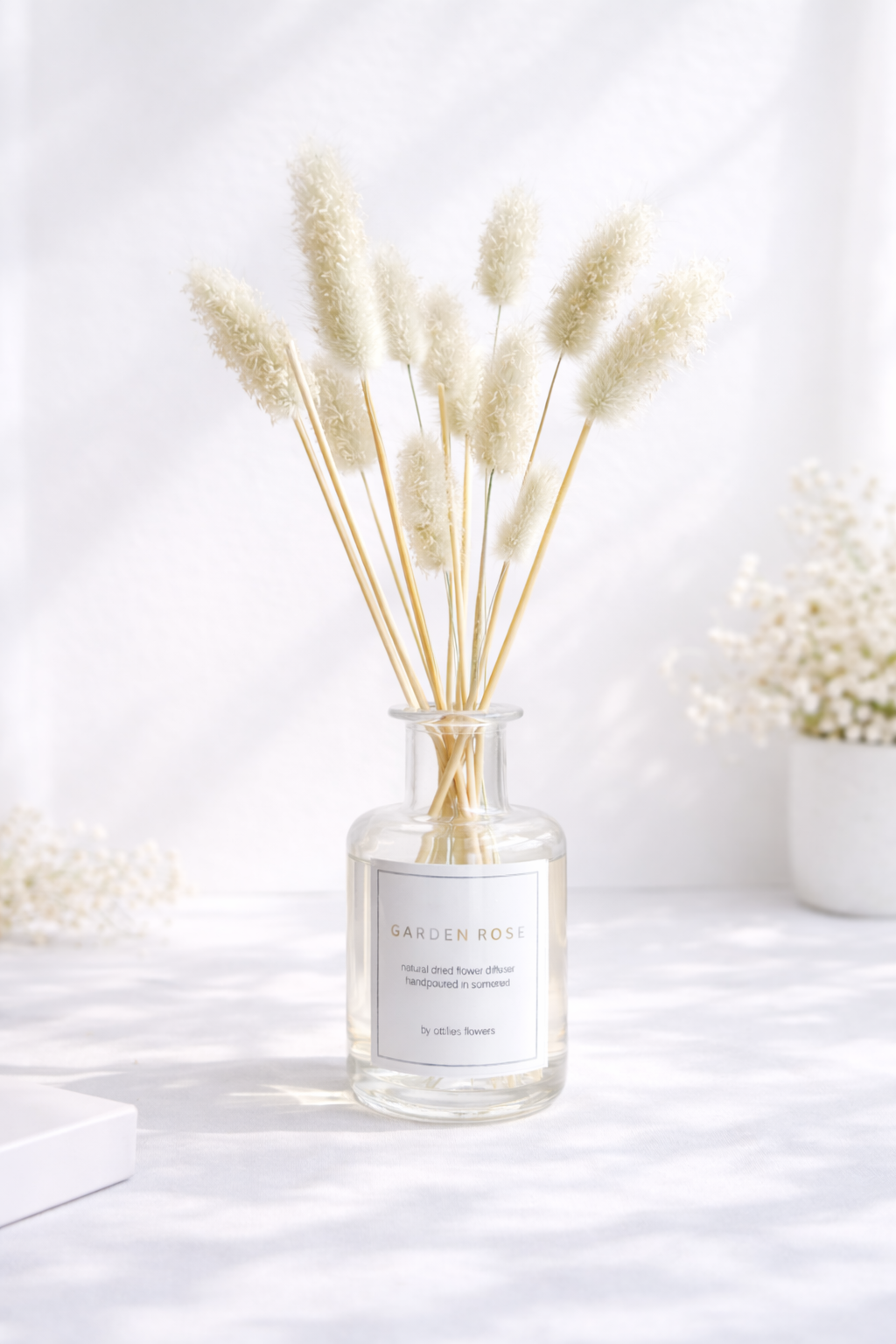 Dried Bunny Tail Reed Diffuser - Garden Rose