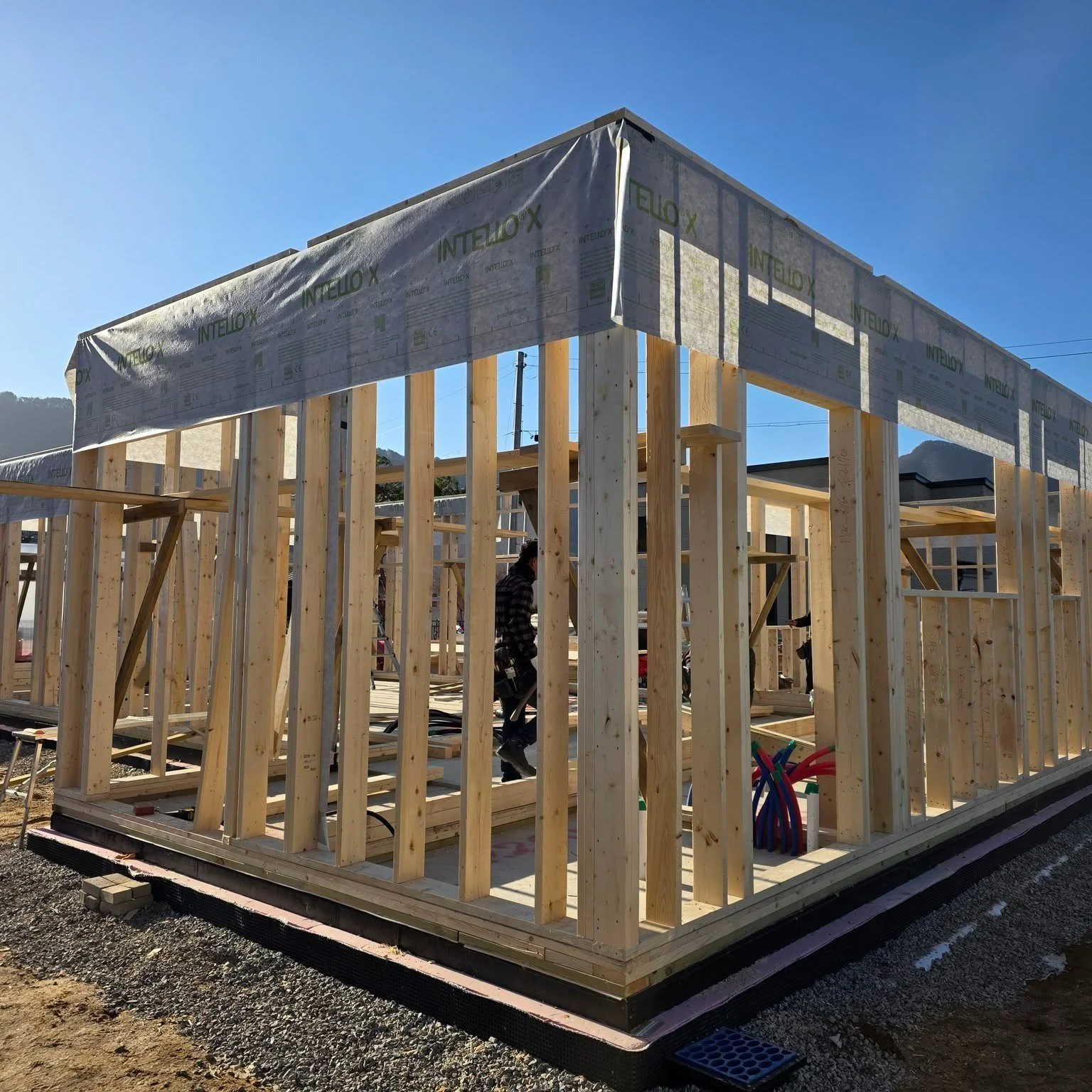 춘천 사암리 신축 현장 - 골조공사

벽체가 하나씩 세워지고 있습니다. 
수직선과 수평선을 이루는 목재가 든든하고  따뜻합니다. 
가변형투습방습지를 정밀하게 시공하고, 
홀다운 철물도 단단하게 시공합니다. 
1층 벽체가 완성되니 2층 바닥과 벽체 시공을 위한 비계가 도착했습니다. 
오늘도 안전시공하겠습니다!

설계 : 아홉칸건축사사무소 @office9khan_architects

#골조공사 #경량목구조 #열일하는빌더 
#패시브하우스 
#집짓기 