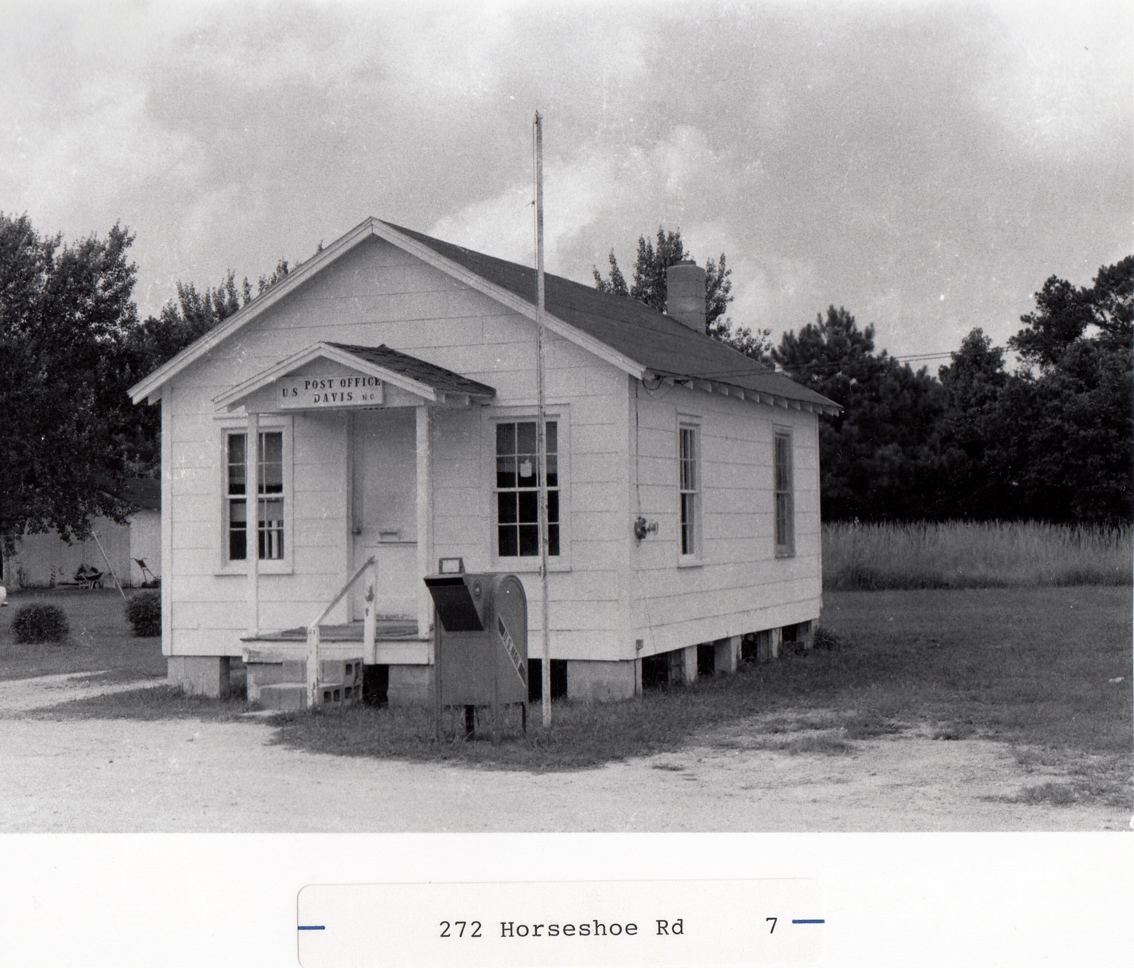  The first Davis Post Office at 272 Horseshoe Road was used only as a Post Office instead of combining with a store as was the earlier practice. Ms. Myrtle was the postmistress and would deliver the mail to shut-ins who didn't drive. Before the new P