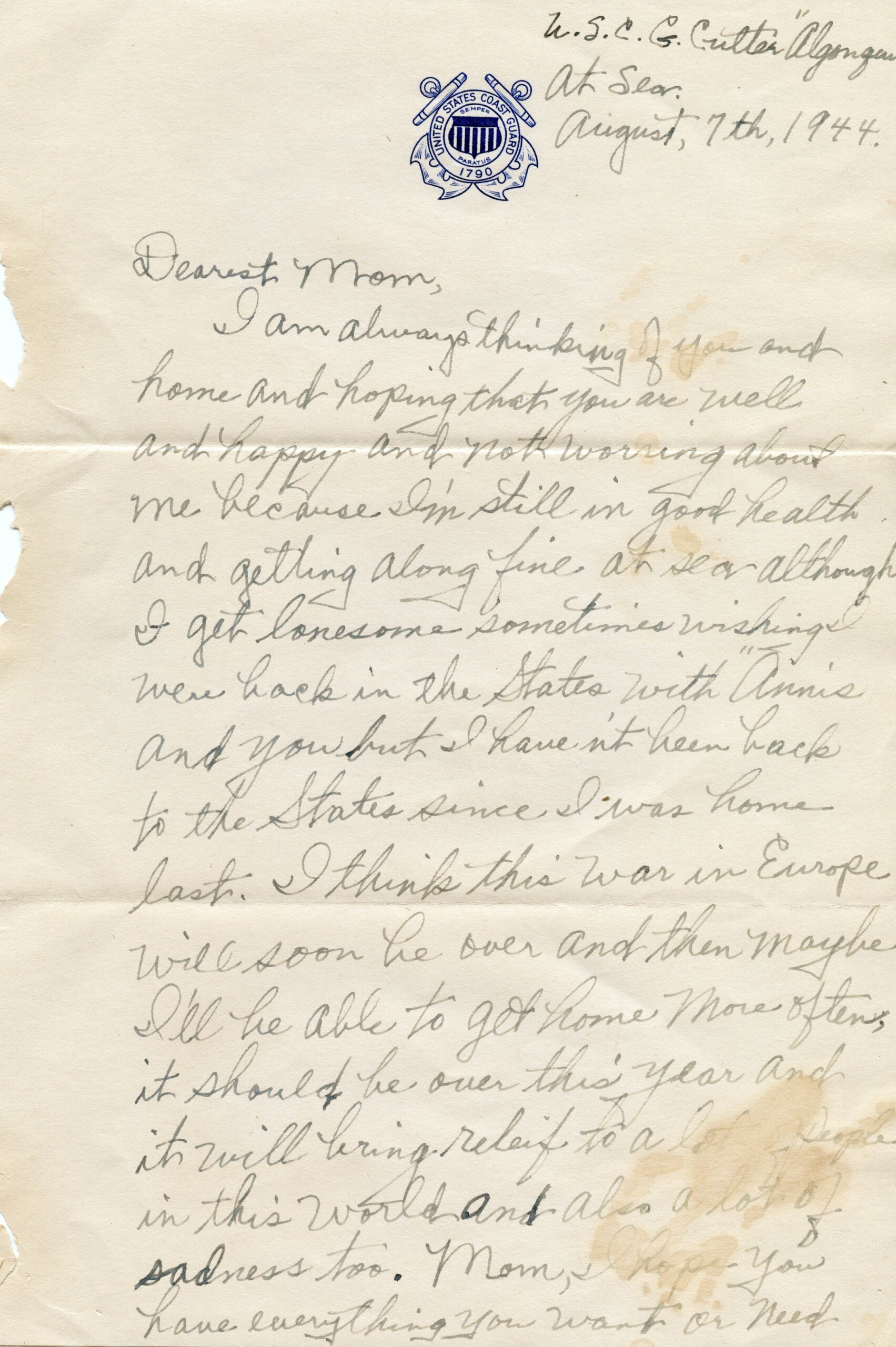 Howard Mason WWII letter to Sadie Mason Atlantic 3rd letter001.jpg