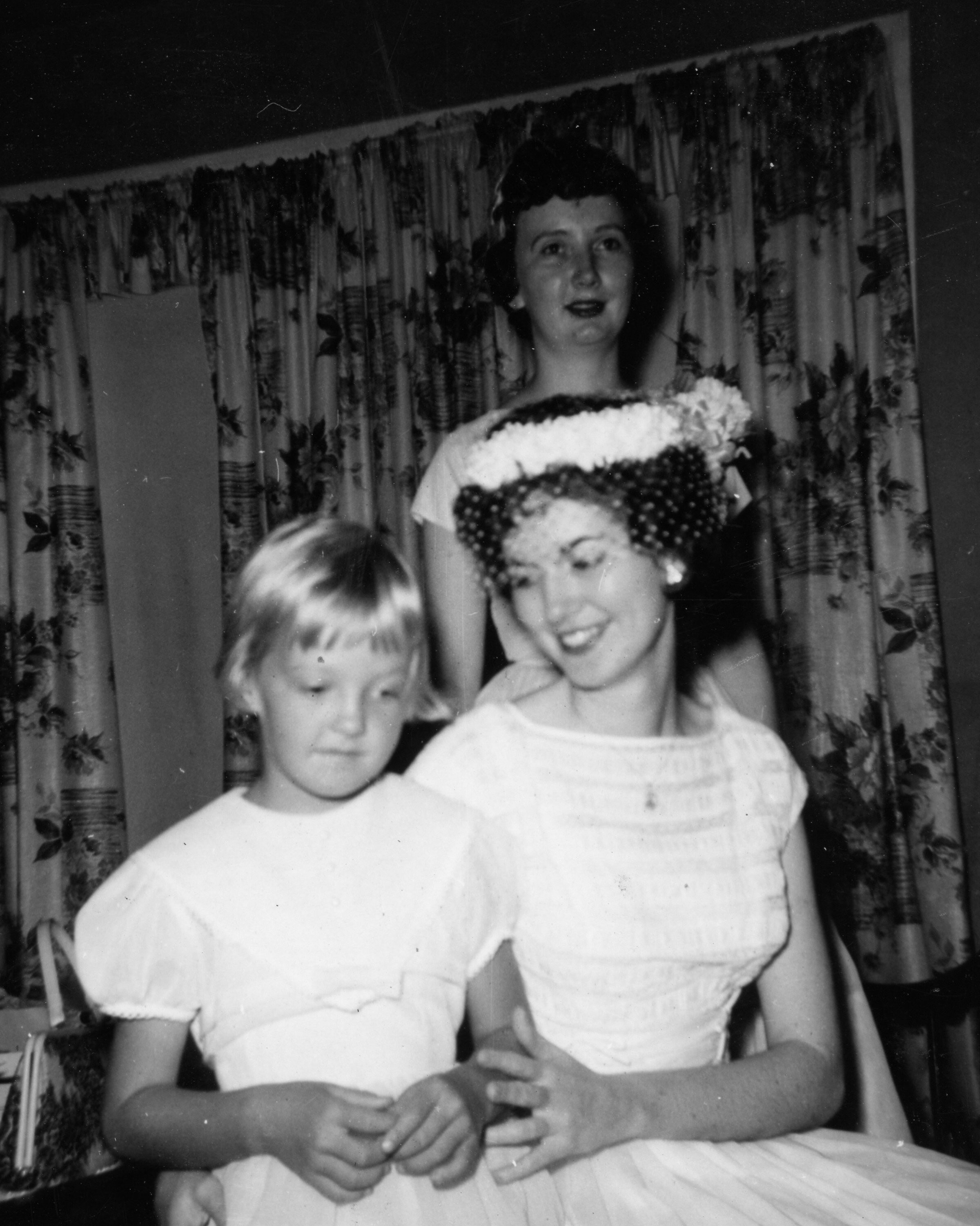 Ginger Chadwick, Gertrude Watson (on wedding day) and Patricia Davis standing