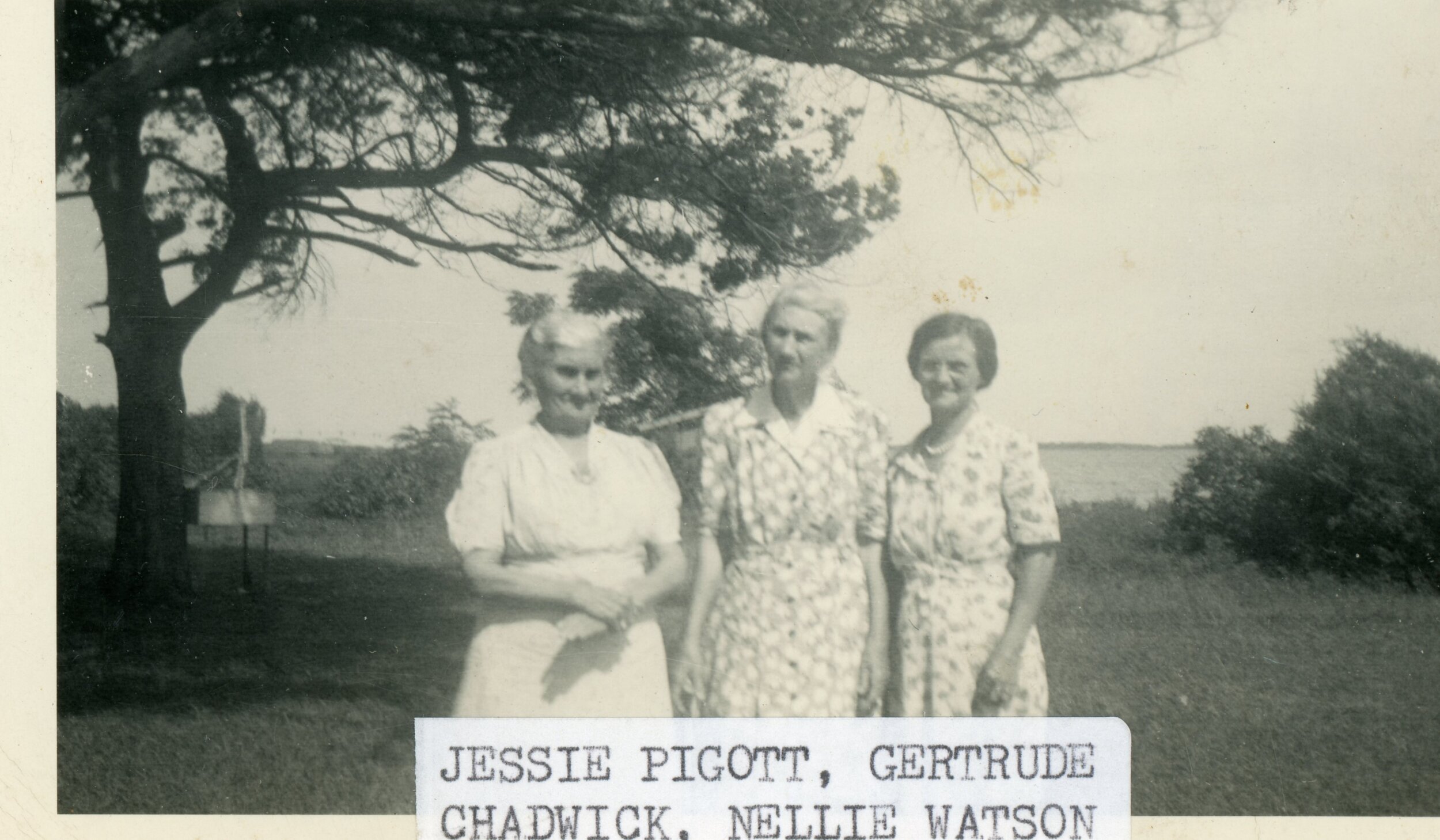 Jessie Pigott (sister of Ethel Pigott Lewis–Ethel mother of Dorothy Lewis), Gertrude Chadwick, Nellie Watson