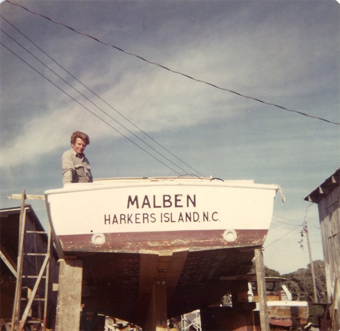 Red Brooks working on the keel of the MALBEN, 1980s.