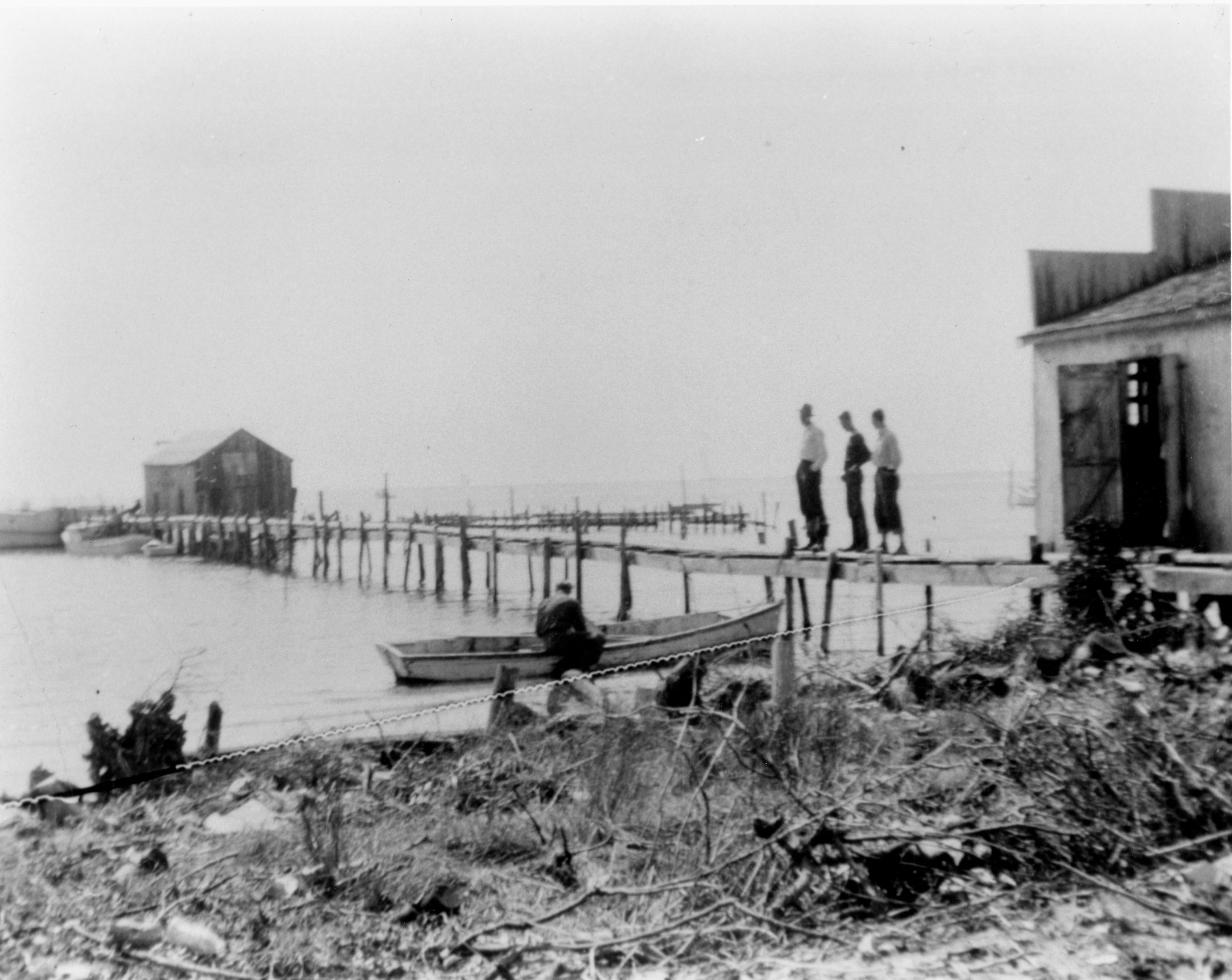 Harkers Island fishermen gather on the dock at Henry Davis' 
