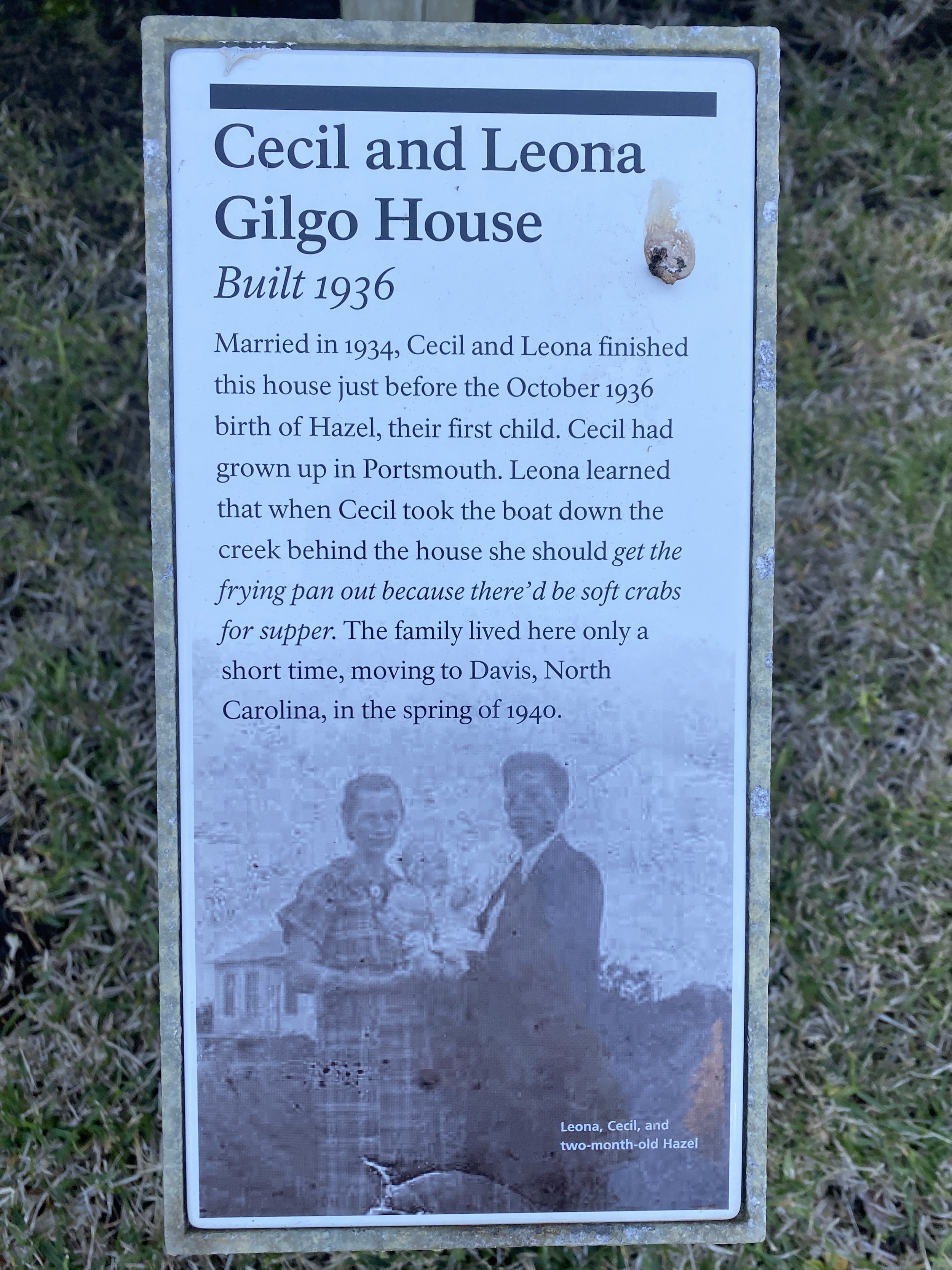 Cape Lookout National Seashore Plaque - Cecil and Leona Gilgo House