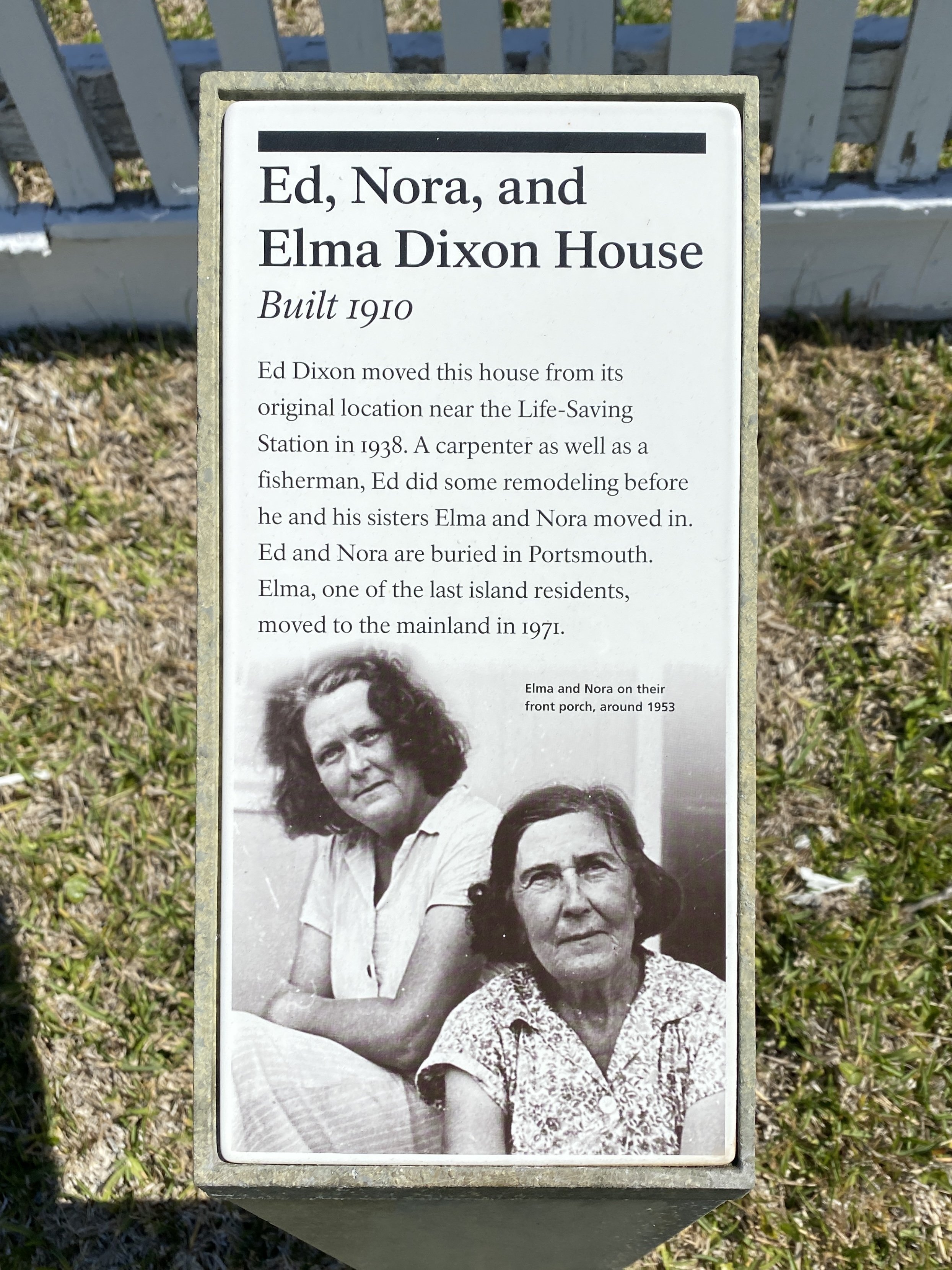 Cape Lookout National Seashore Plaque - Ed, Nora, and Elma Dixon House