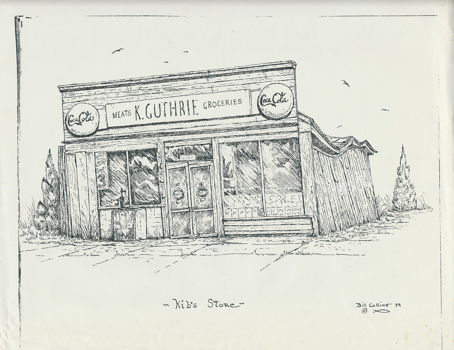 Bill Collins’ drawing of Kib’s Store