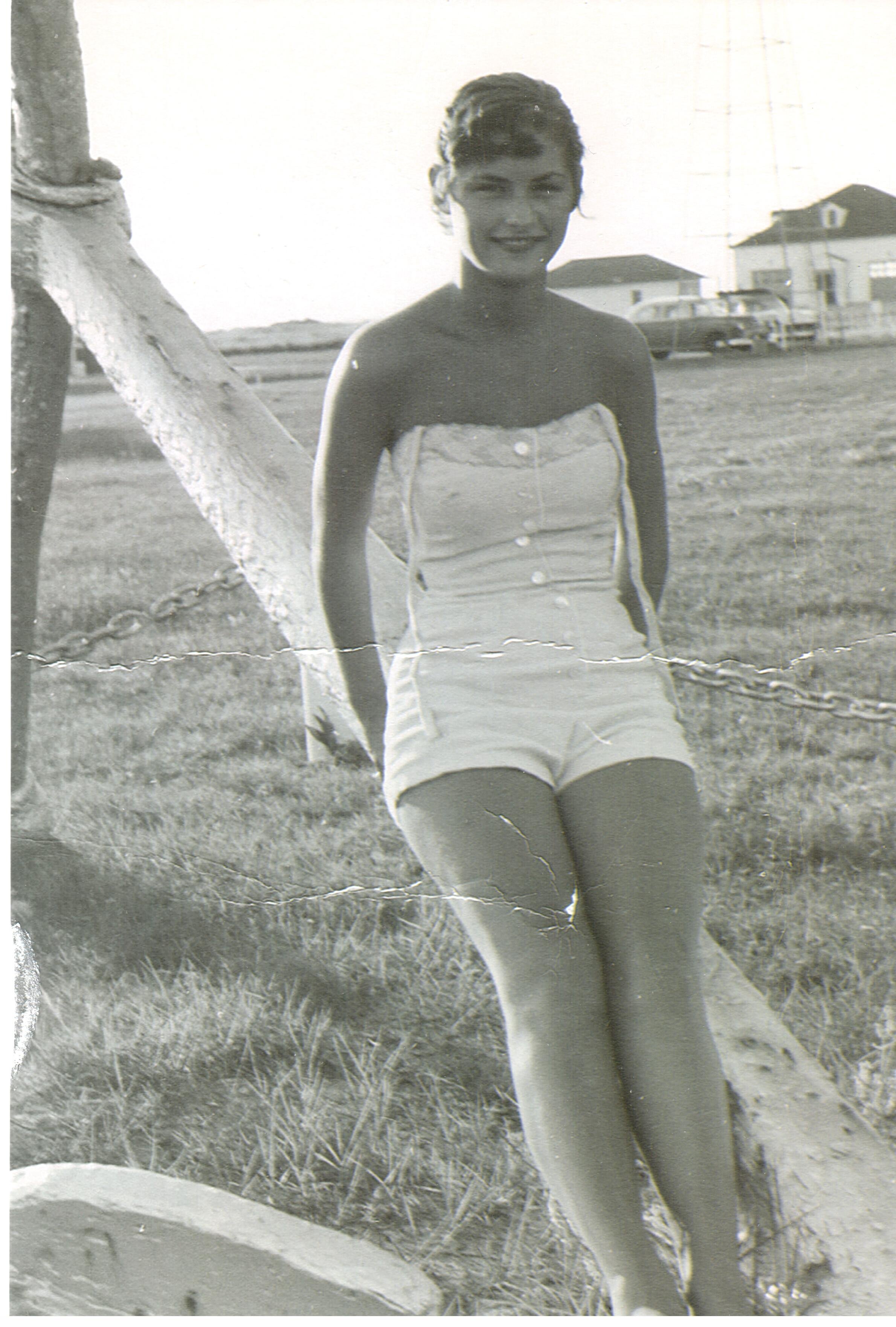 Barbara Dawn Guthrie at old Ft Macon Station ca 1957