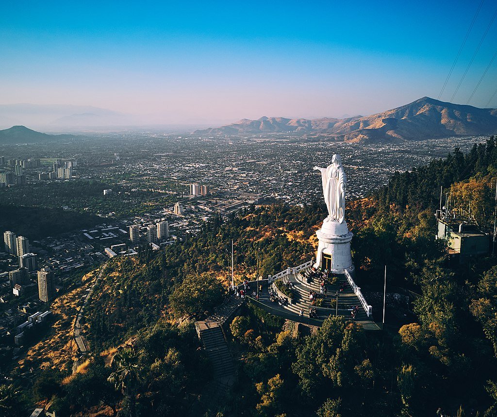 The white Immaculate Conception statue overlooking Santiago's vast expanse on San Cristobál hill in central Santiago