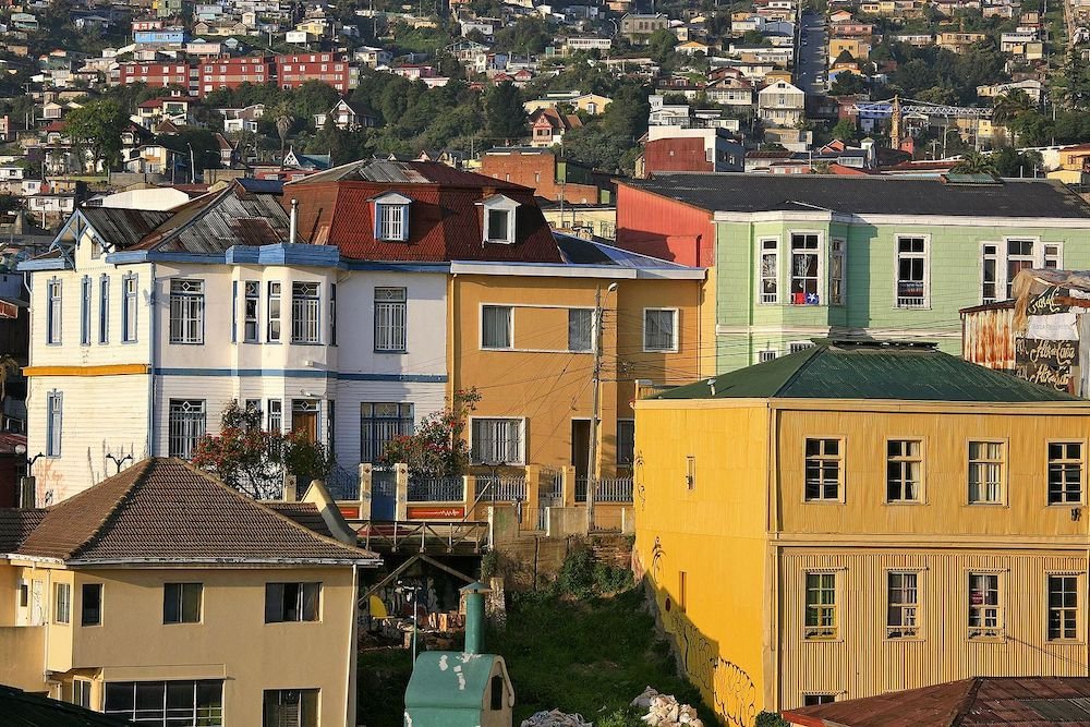 Colorful houses and apartments in the city of Valparaiso.