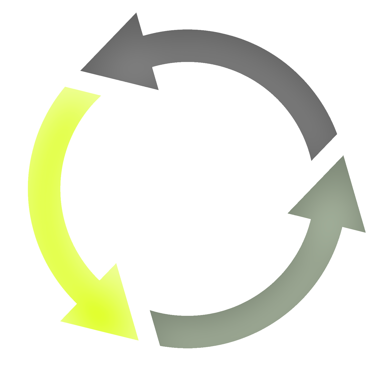 A 3D rendering of yellow and gray arrows forming a circular cultural intelligence flow diagram.