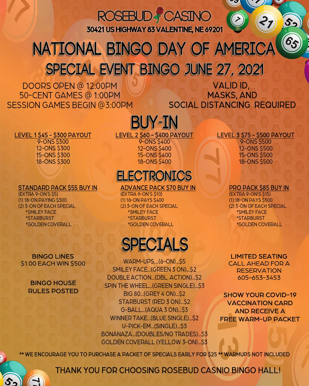National Bingo Day Of America Special Event Bingo Rosebud Casino
