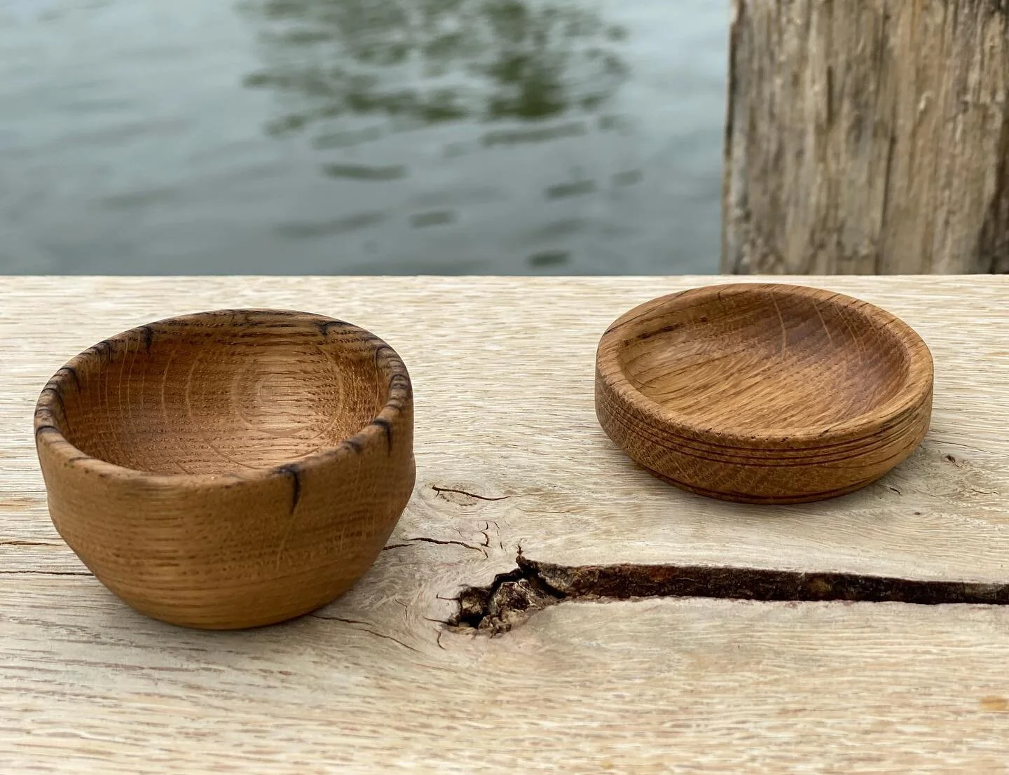 A couple small bowls/ ring holders turned from the original decking at Long Dock Park, and photographed on the new decking! Finished with @makerbrandco Simple Finish. #woodworking #woodwork #woodturning #reclaimedwood #longdock #longdockpark #longdoc