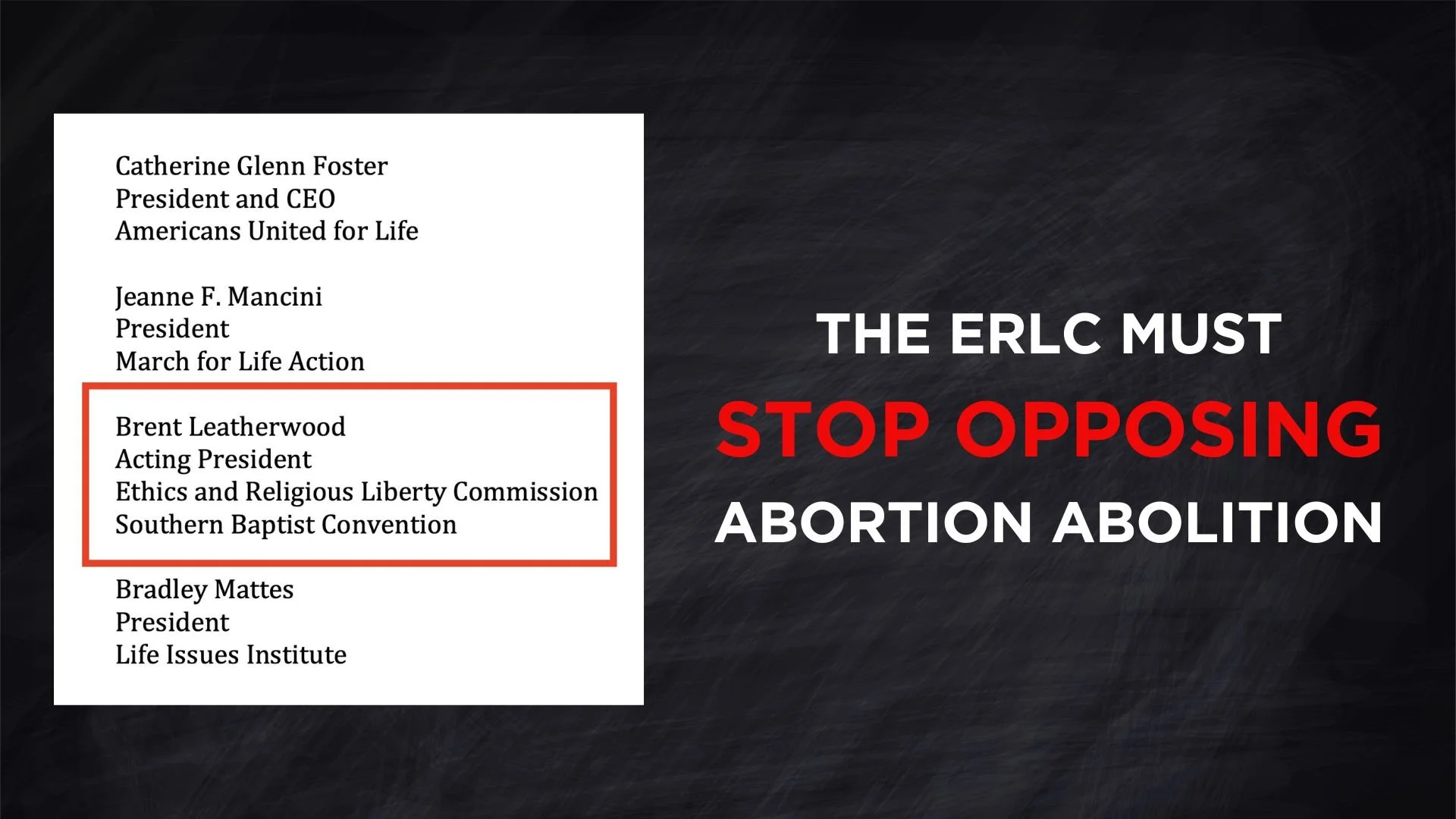 Statement on the Resignation of Brent Leatherwood as President of the Ethics and Religious Liberty Commission